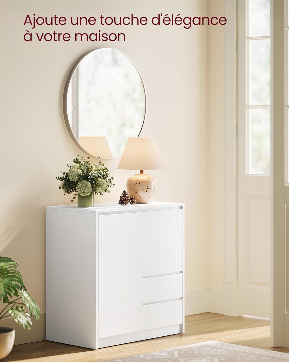 VASAGLE - buffet moderne - 40x70x74,5 cm - 2 tiroirs, porte et étagère réglable BBK243W01V1