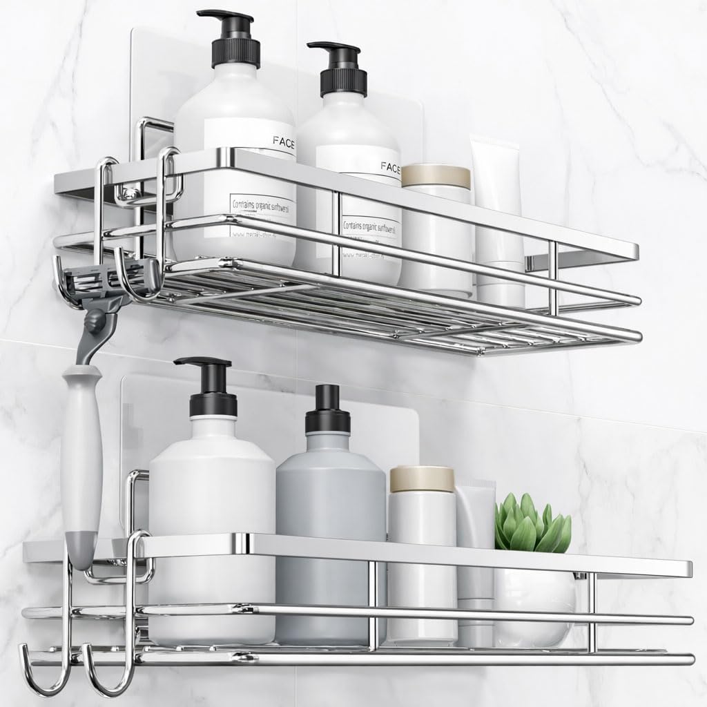 Étagères de douche inoxydable SUS304, lot de 2, résistantes, argenté