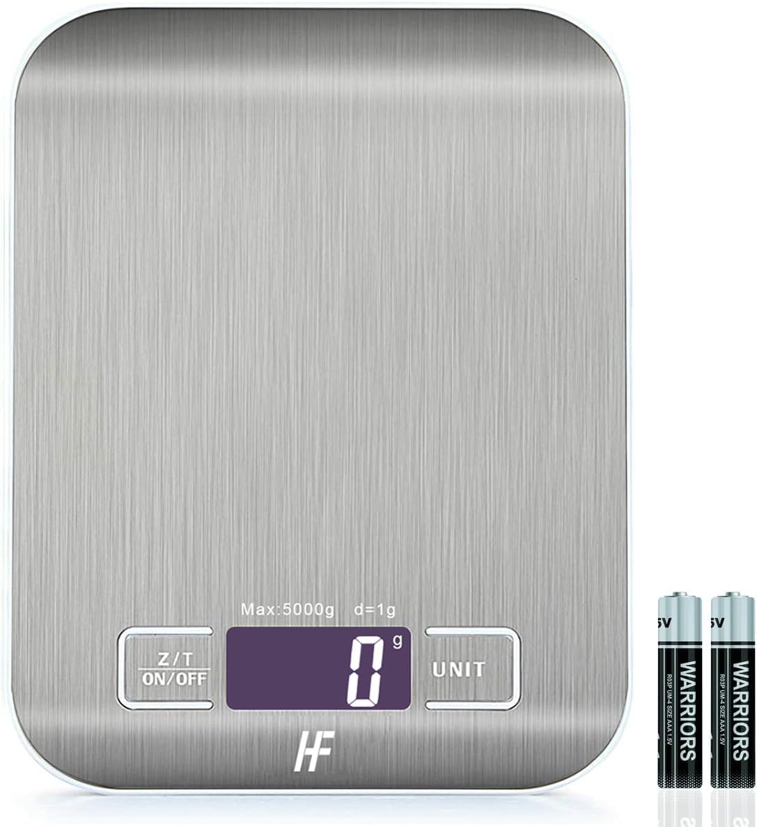 HomeFashion - balance cuisine électronique - 5kg/1g - LCD, tare, inox, piles incluses