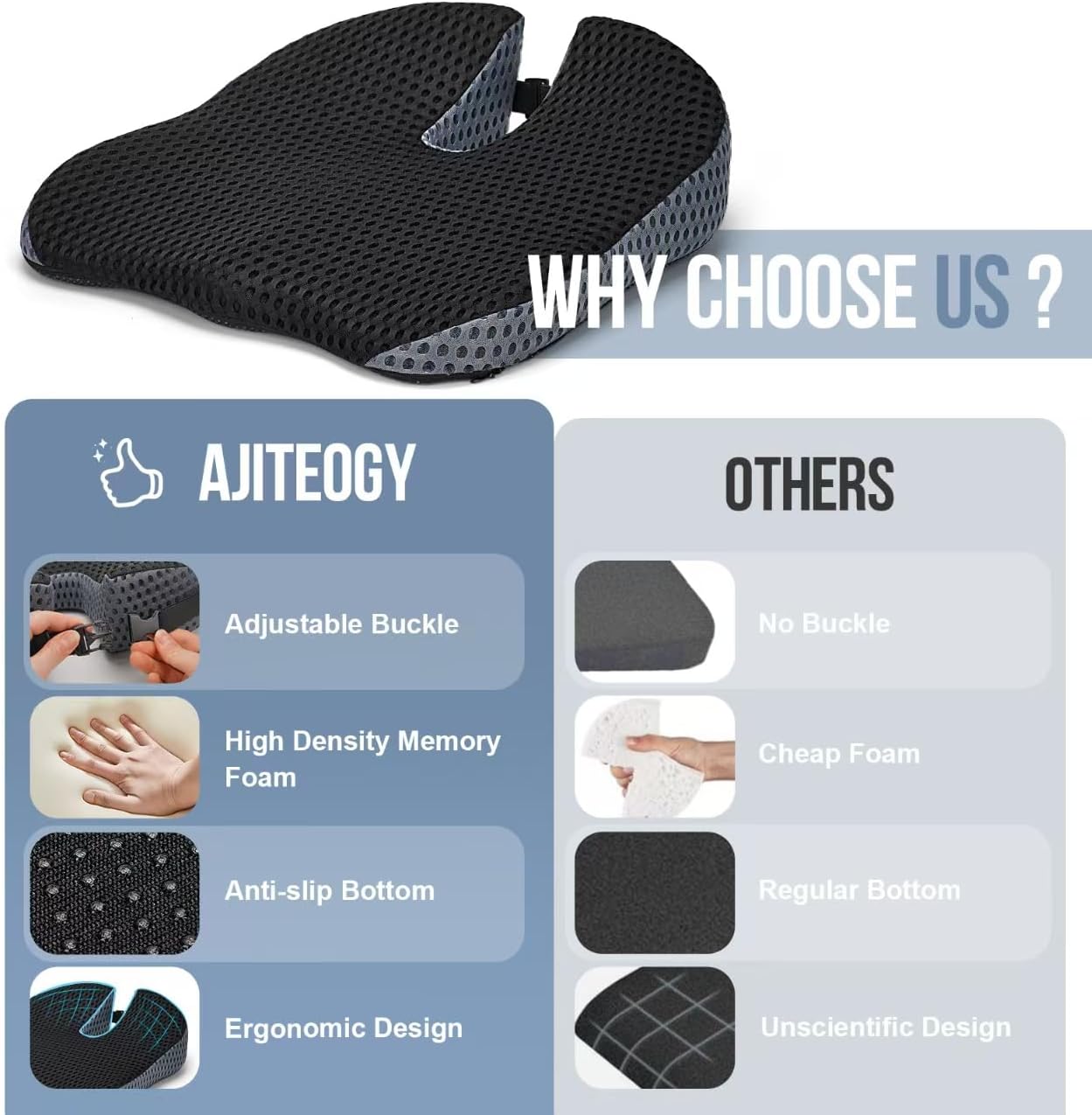 Coussin conducteur voiture - mousse mémoire forme, antidérapant, pour bureau, auto, camion - dimensions compactes