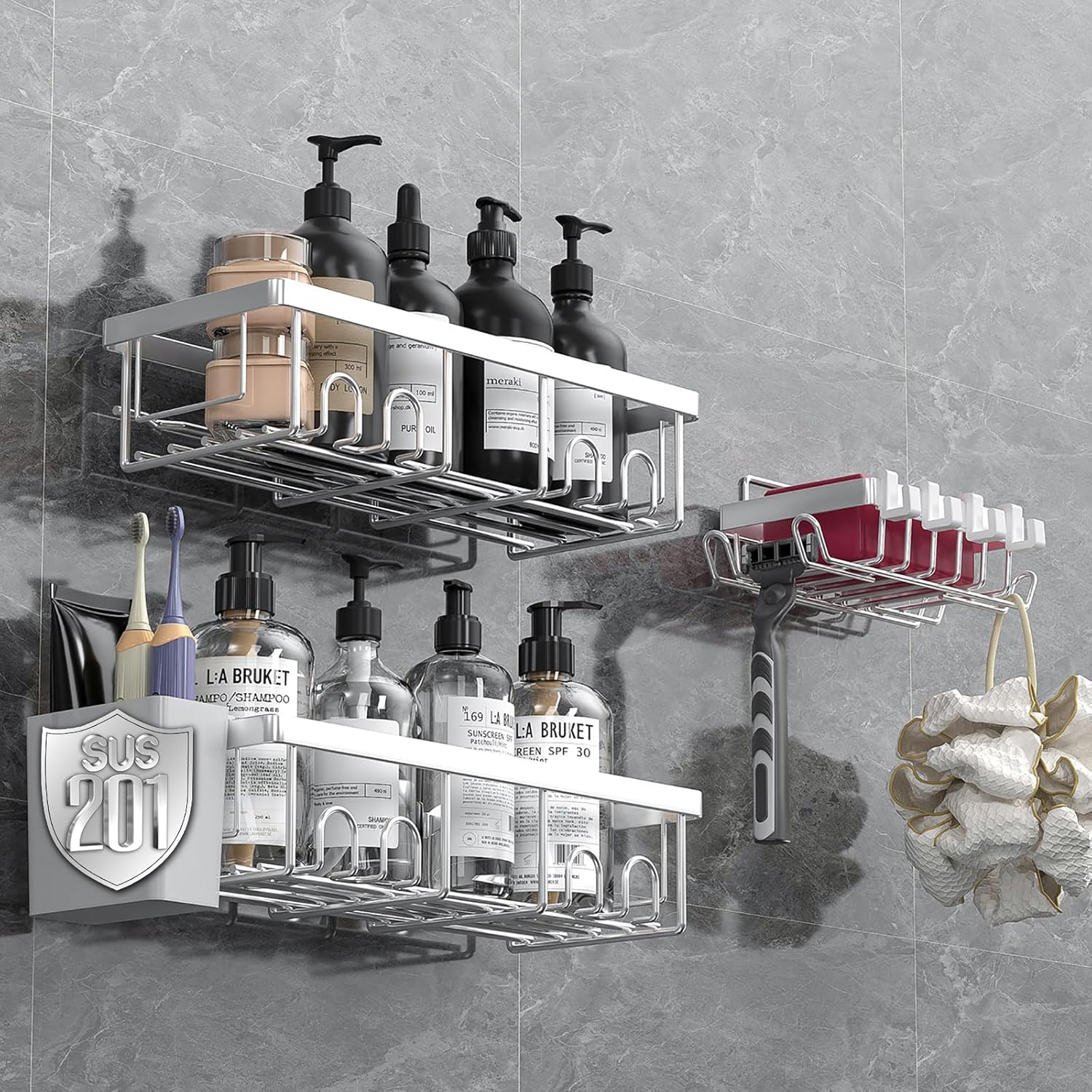 AceMining - étagères salle de bain inox, lot de 3, sans perçage