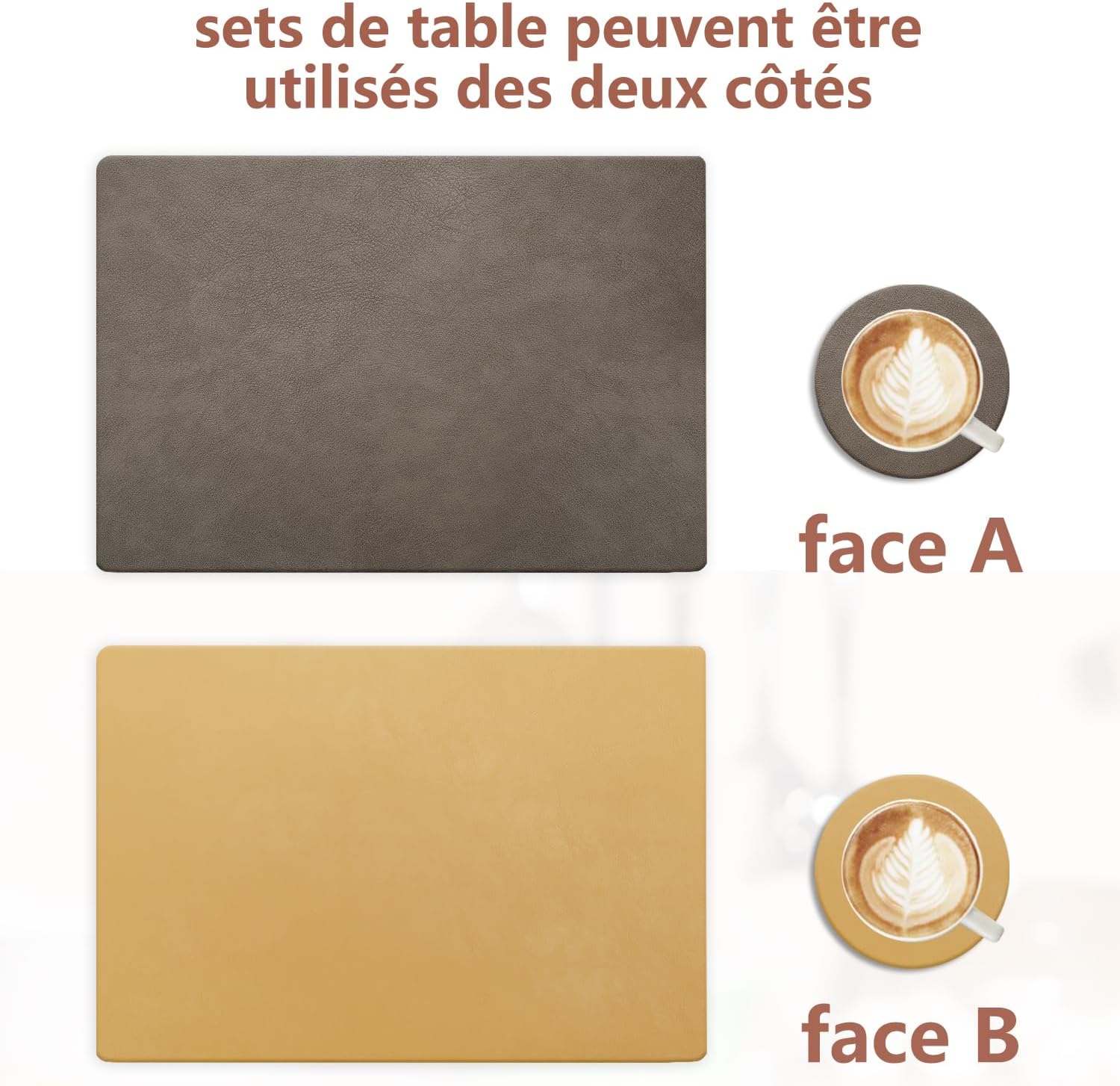 Set de table - cuir PU double face 43x30cm - lavable et antidérapant