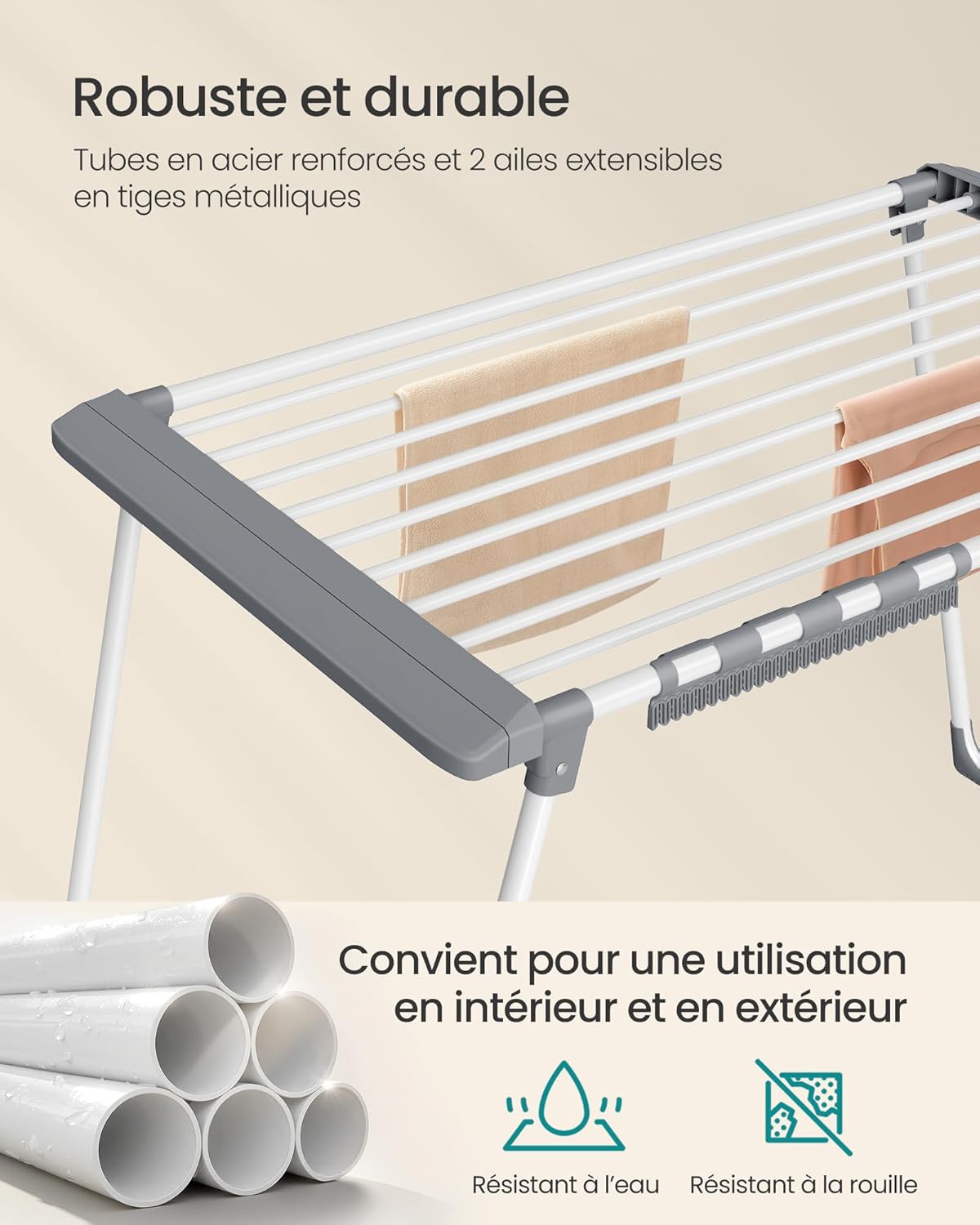 SONGMICS - étendoir pliable - 22 m - ailes extensibles, porte-chaussettes, LLR522WK01