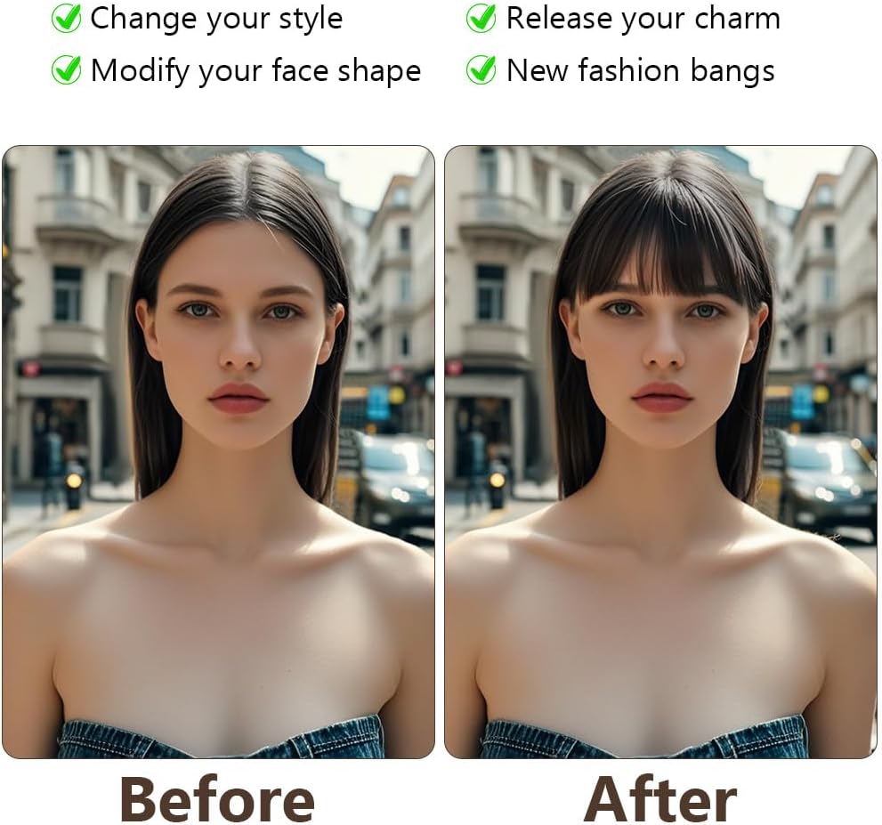 LOPHE - Frange à Clip - cheveux naturels noirs, air bangs, pour femme