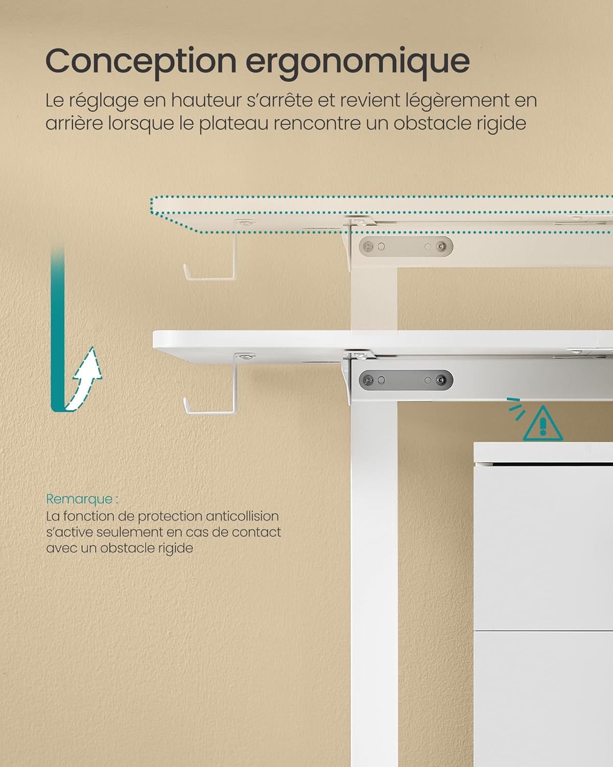 SONGMICS - bureau électrique série LSD - 160x70cm - réglable, mémoire 4 hauteurs, blanc LSD136W01