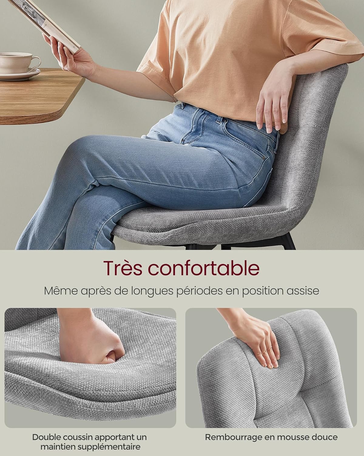 VASAGLE - Lot de 4 chaises salle à manger, pieds métal, double coussin, 120 kg,  KDC151G14