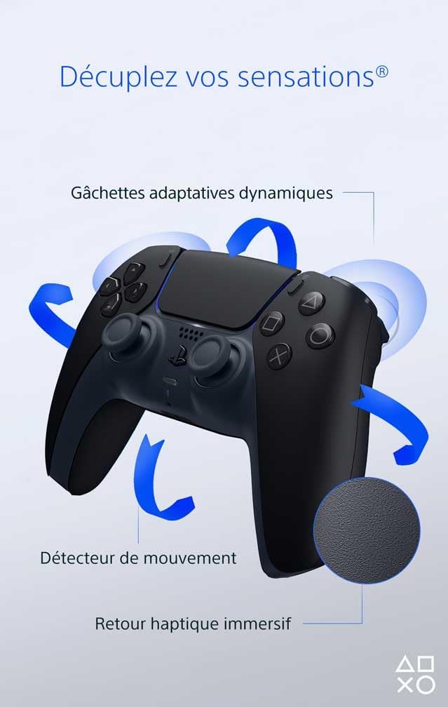 Sony - manette DualSense PS5 - sans fil, Bluetooth, rechargeable, Midnight Black
