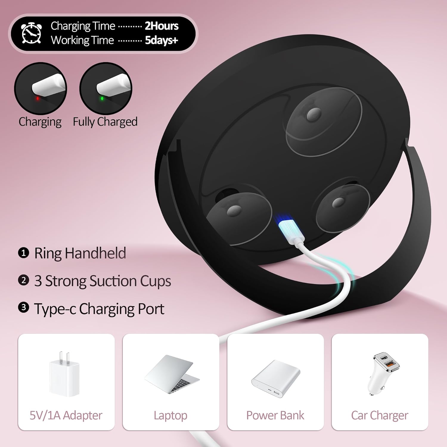 Miroir grossissant - 30x, ventouse, éclairage LED, intensité variable, noir