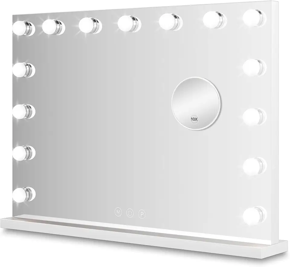 Bayt - miroir de maquillage Hollywood - 58x46cm - LED dimmable, grossissement 10x, blanc