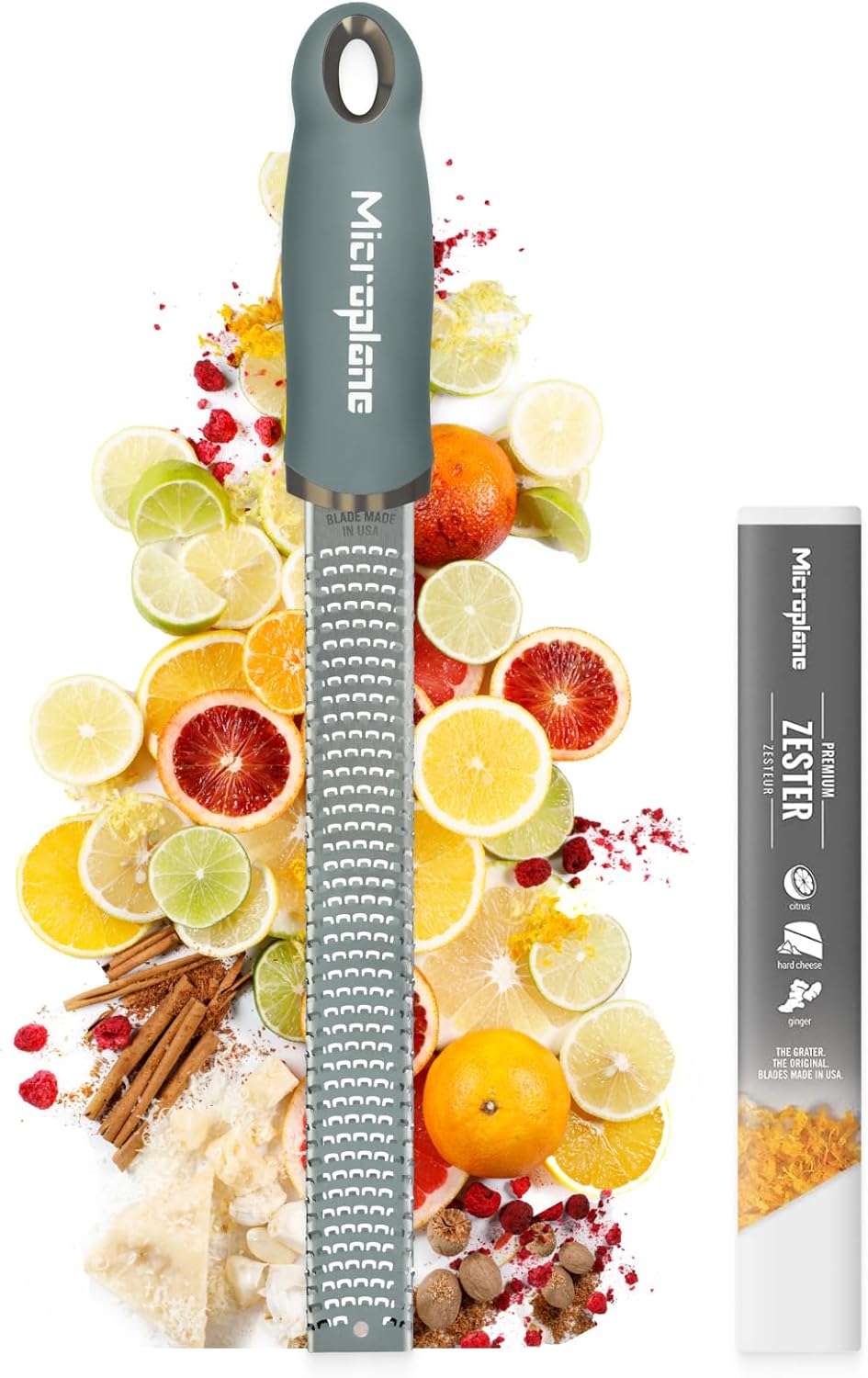 Microplane - Râpe Premium Classic - fine, inox, vert eucalyptus, agrumes, parmesan, lame US