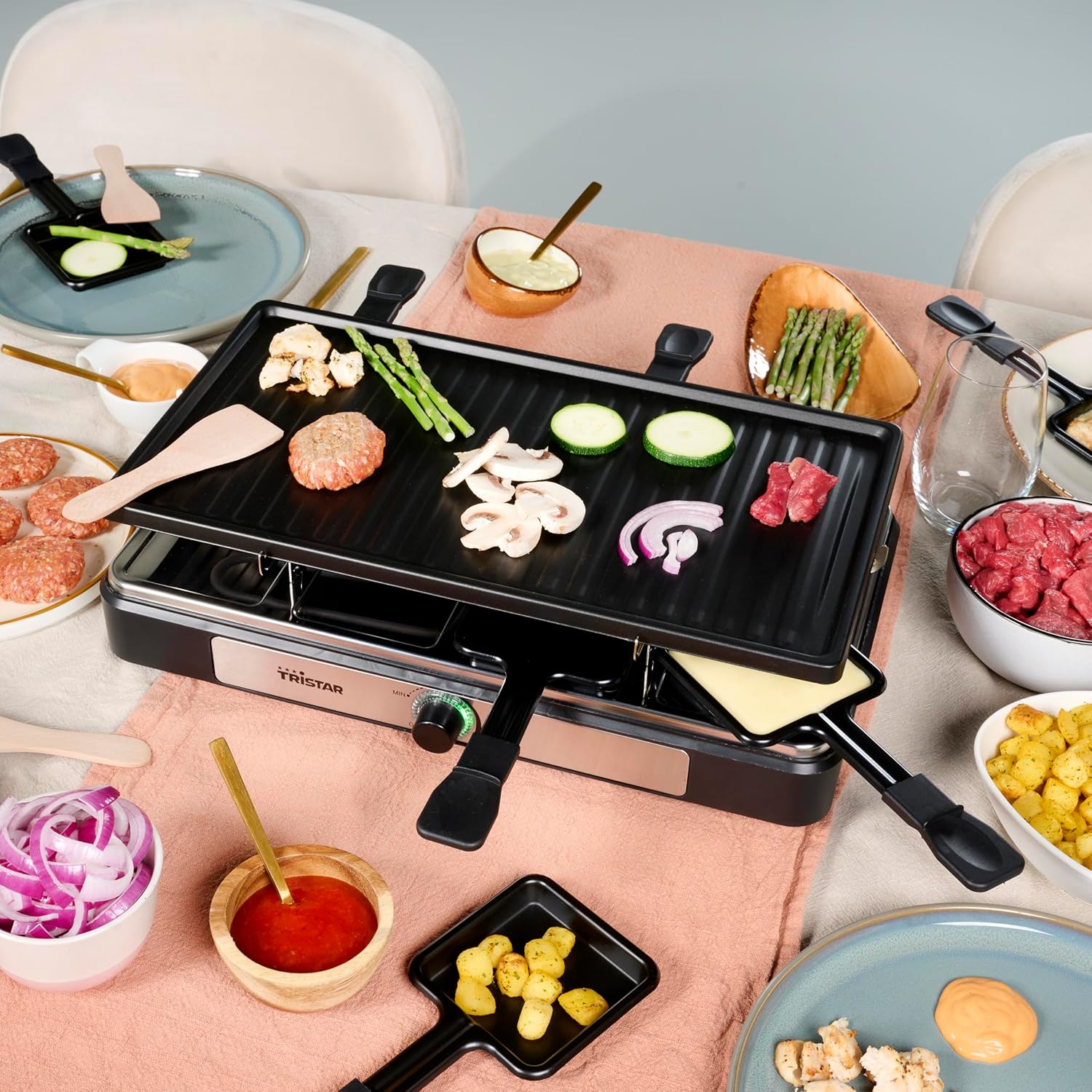 Tristar - Raclette 8 personnes, 42x23 cm, thermostat réglable, RA-2746