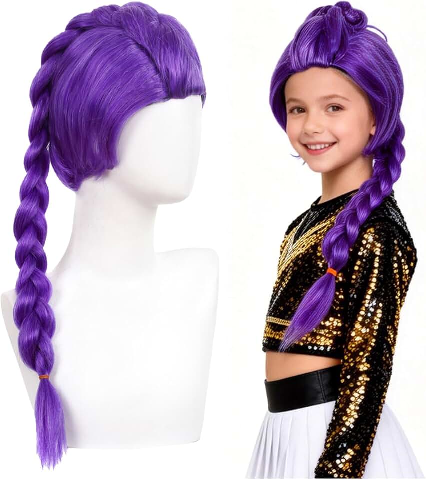 Perruque cosplay enfant tressée violette longue, réaliste, Halloween
