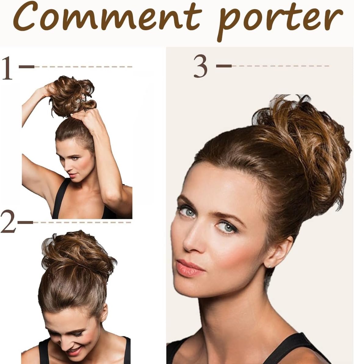 JJstar - Chignon postiche bouclé, élastique, cheveux naturels, brun blond