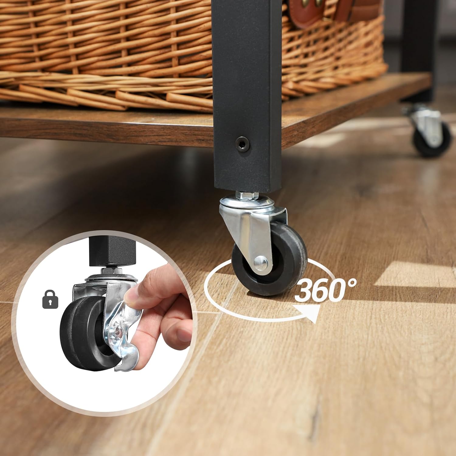 VASAGLE – étagère cuisine roulante – 40x60x89cm – 3 niveaux, 6 crochets, bois métal – KKS60XV1