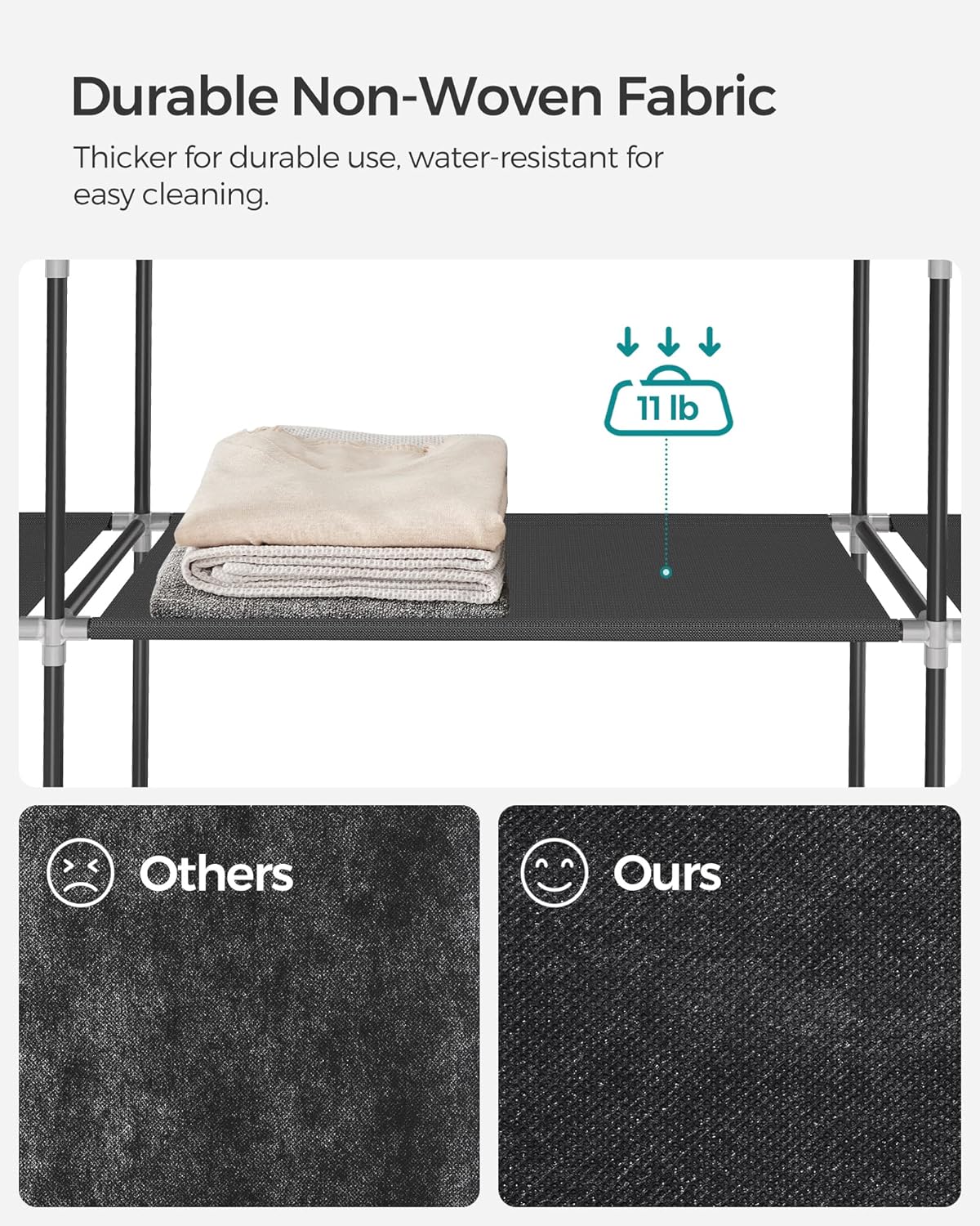 SONGMICS - armoire tissu série LSF03H - 45x150x175 cm - 12 compartiments, cadre métal noir, penderie LSF03H