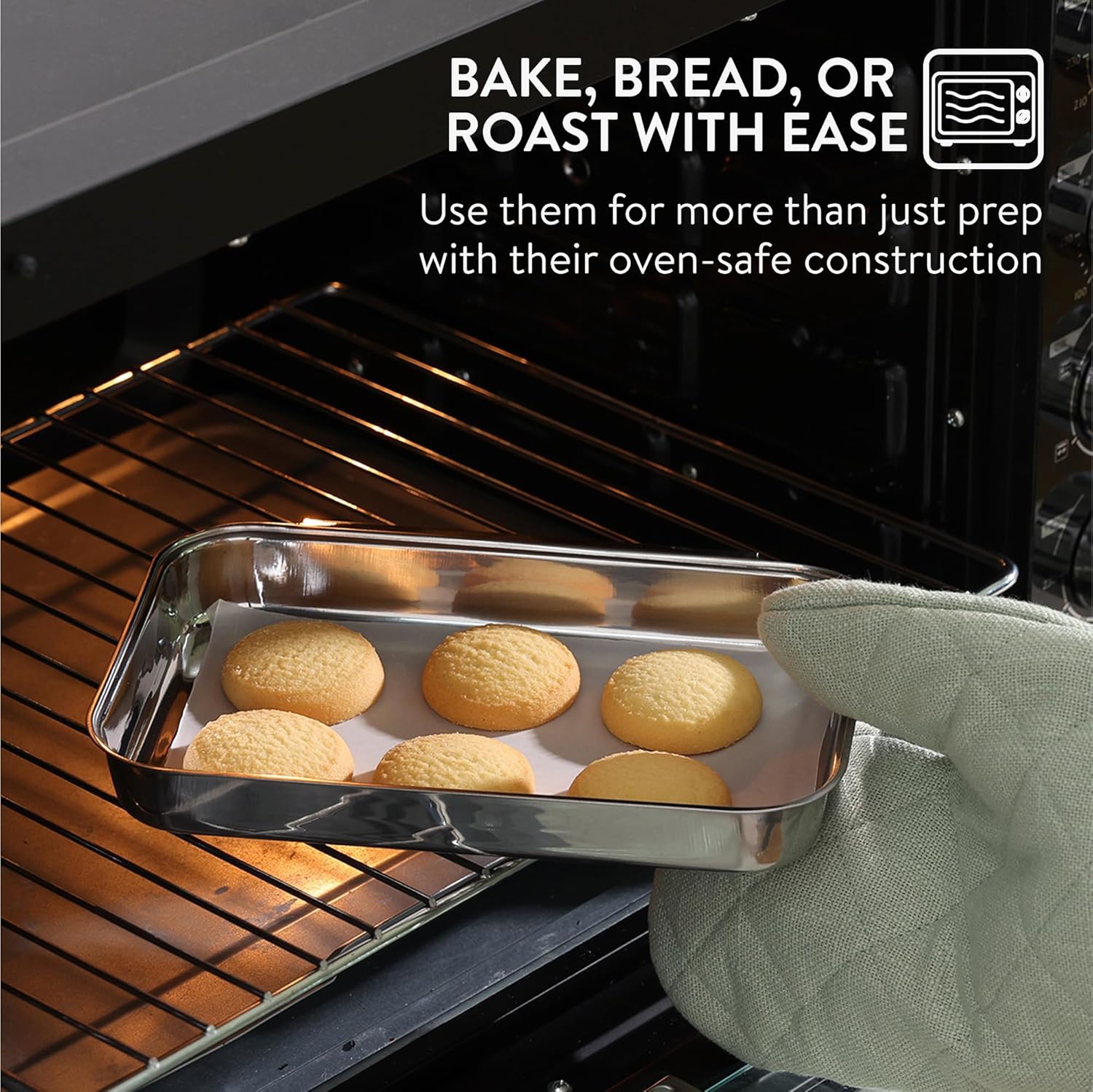 Navaris - 3X Bac de cuisson inox - 22x15x3cm - plat four pâtisserie