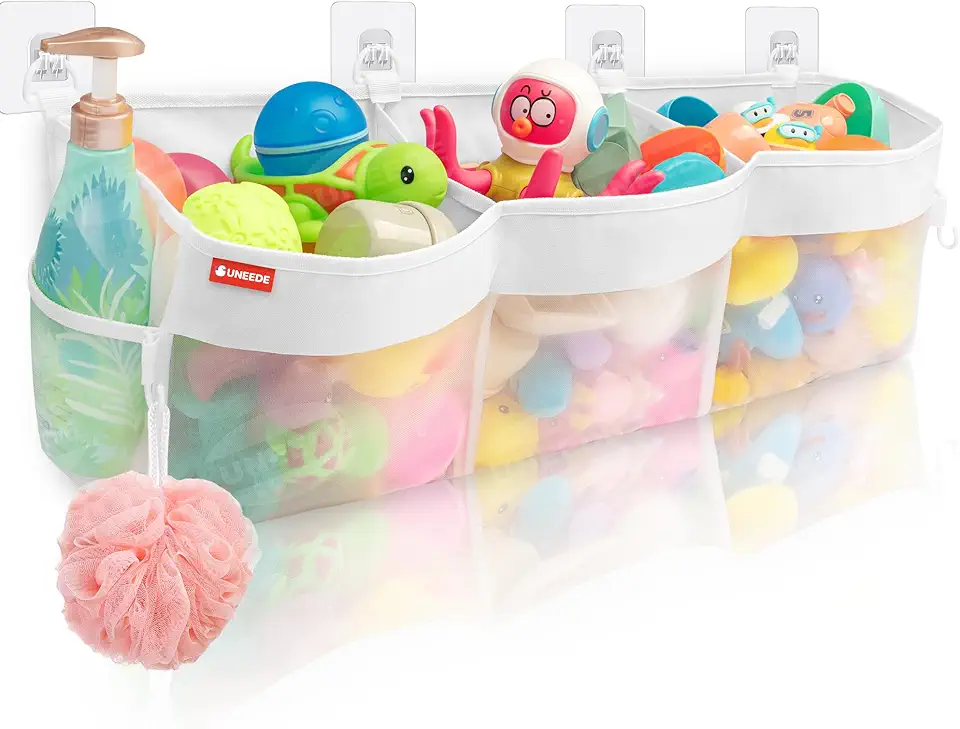 Rangement pour jouets de bain, 3 compartiments, maille, sac baignoire