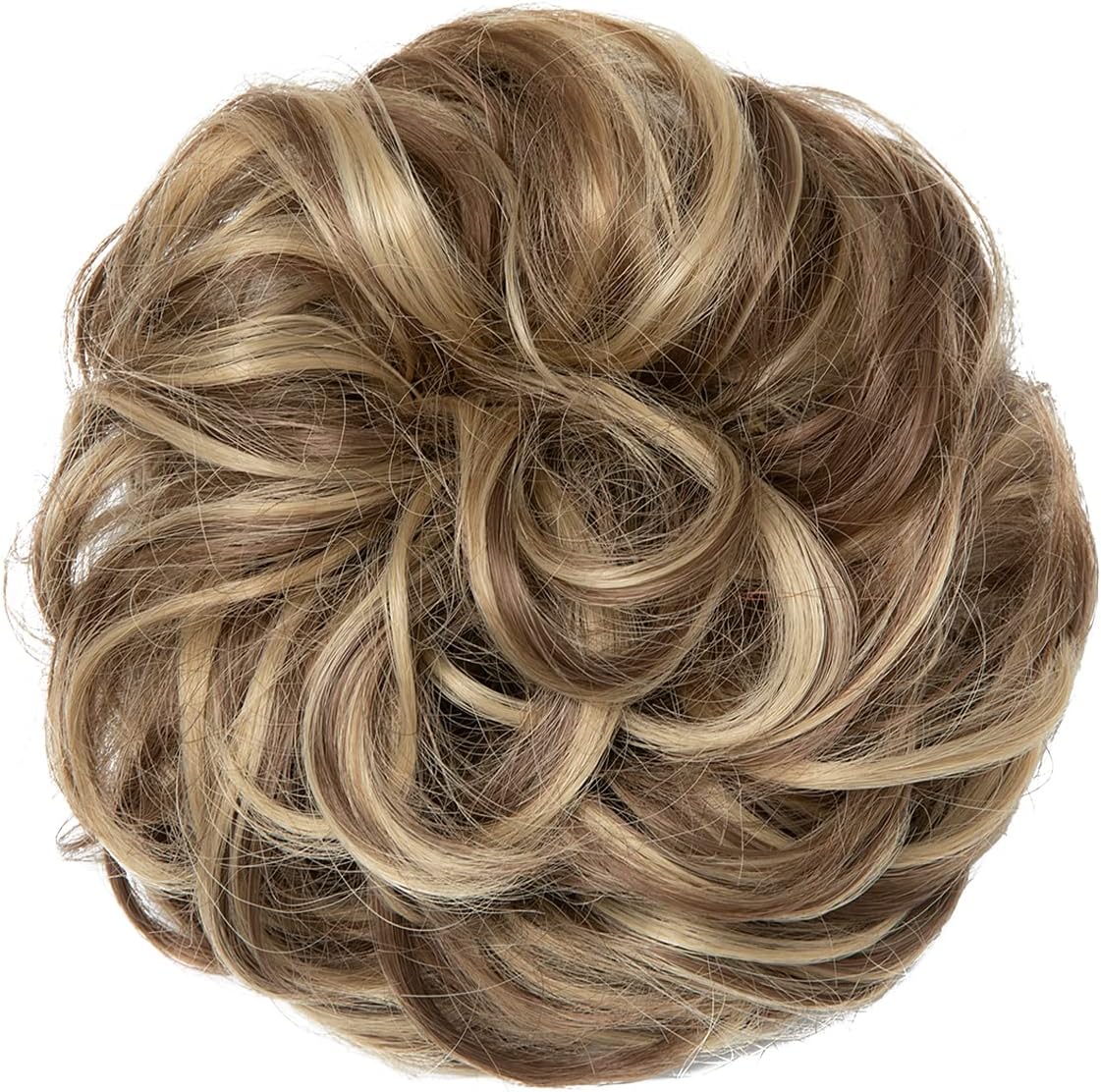 JJstar - chignon postiche bouclé, élastique, cheveux naturels, brun/blond