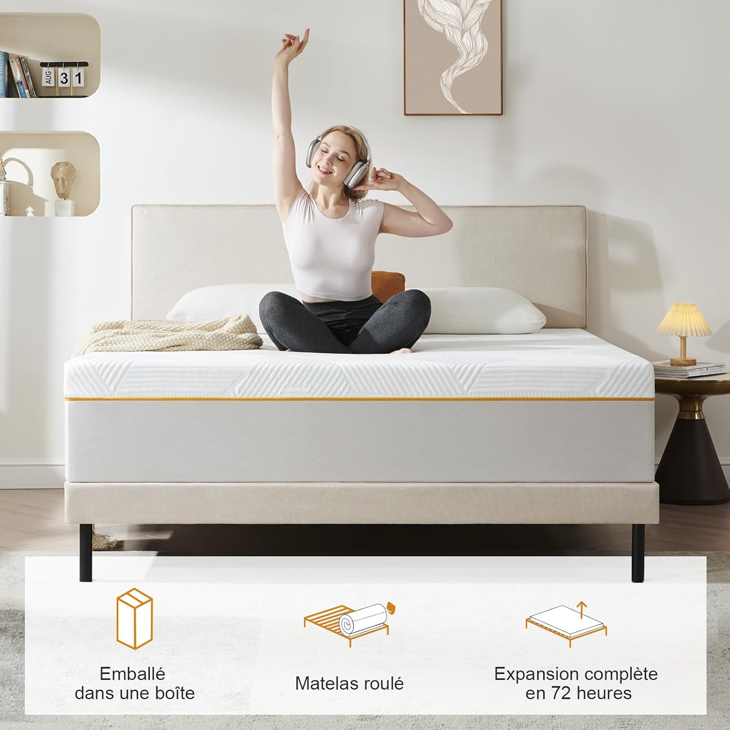 Matelas - mémoire de forme - 140x190x16cm - 7 zones, réversible, ferme