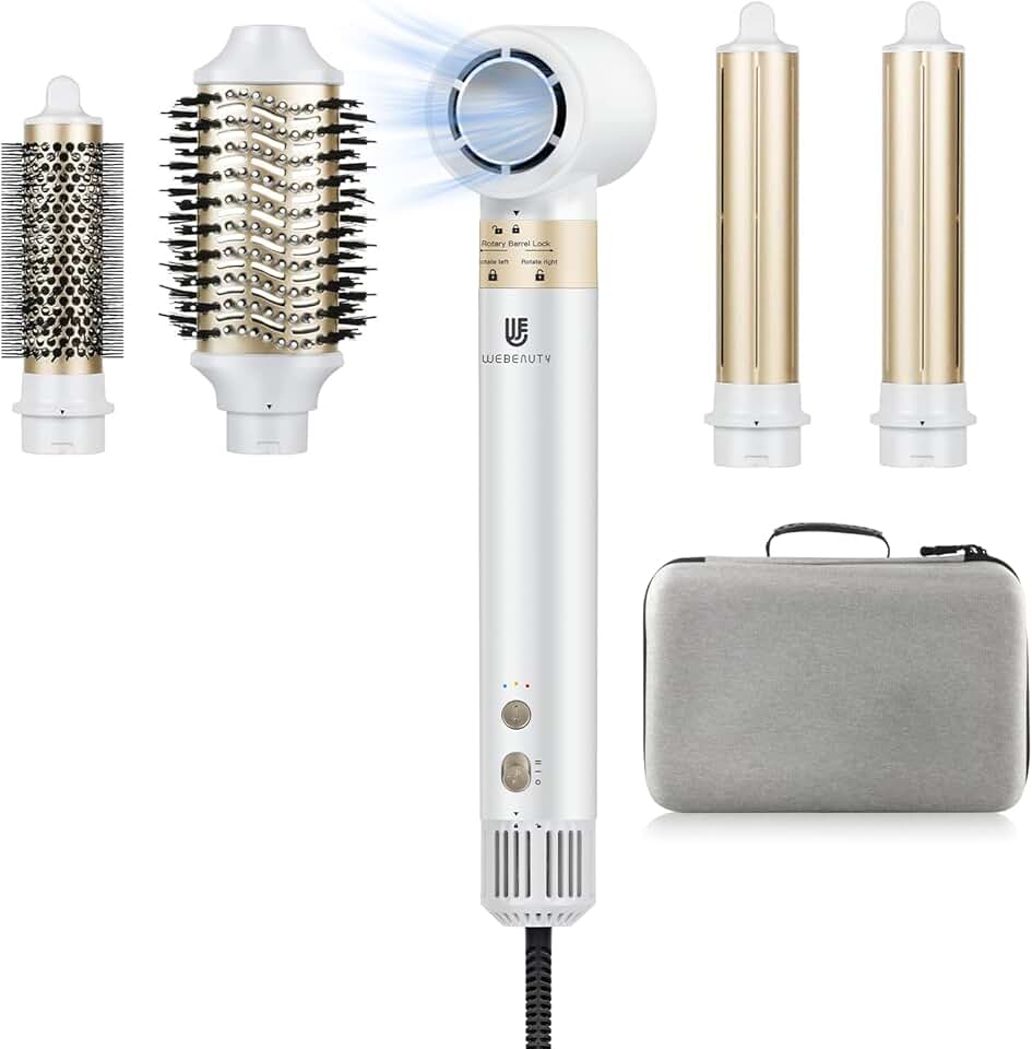 webeauty - Air Styler 6 en 1 - 110,000TR/MIN, 30M/S, ions négatifs, brosse, boucleur
