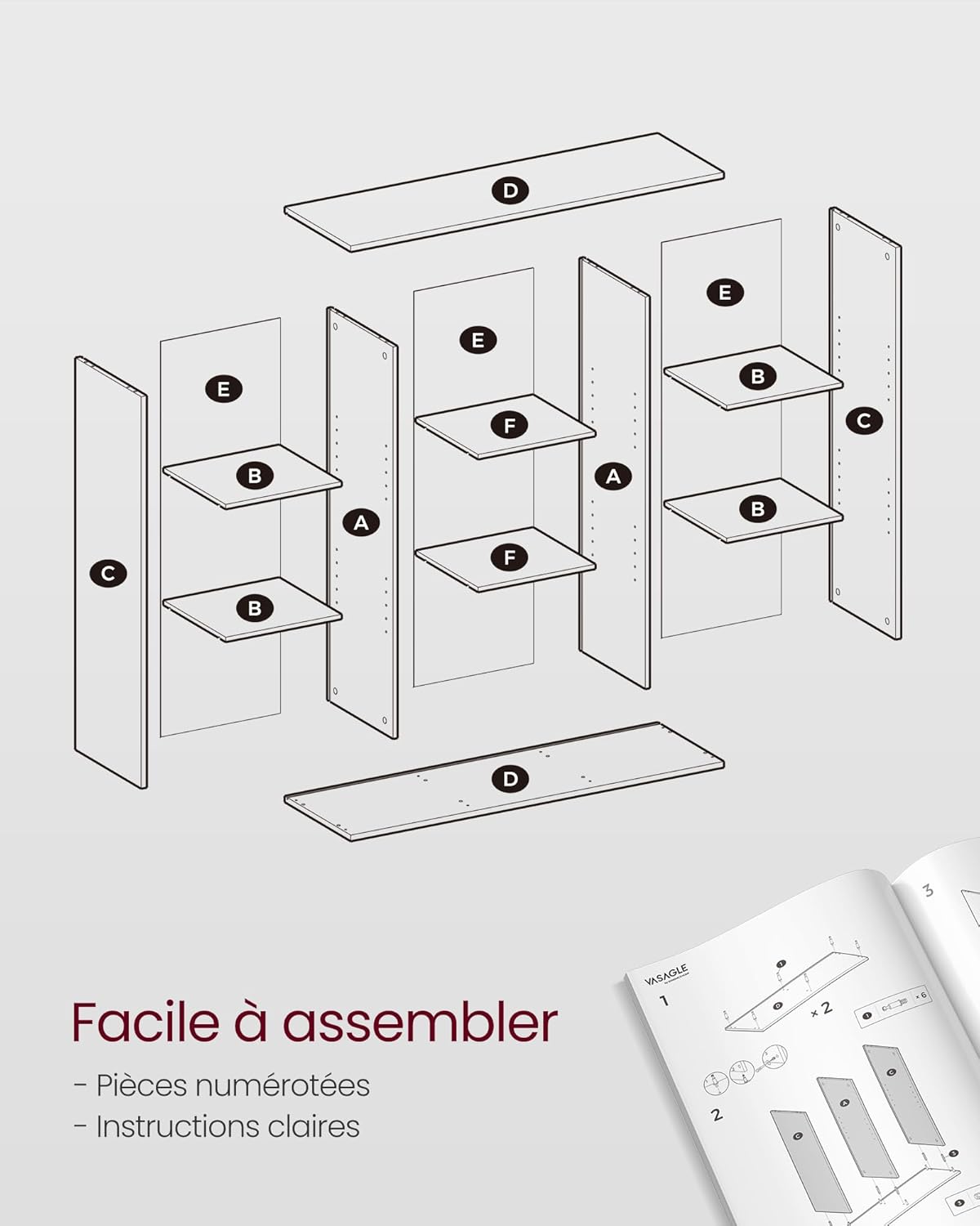 VASAGLE - bibliothèque 9 cases - blanc nuage - 92x30x92 cm - LBC177W01
