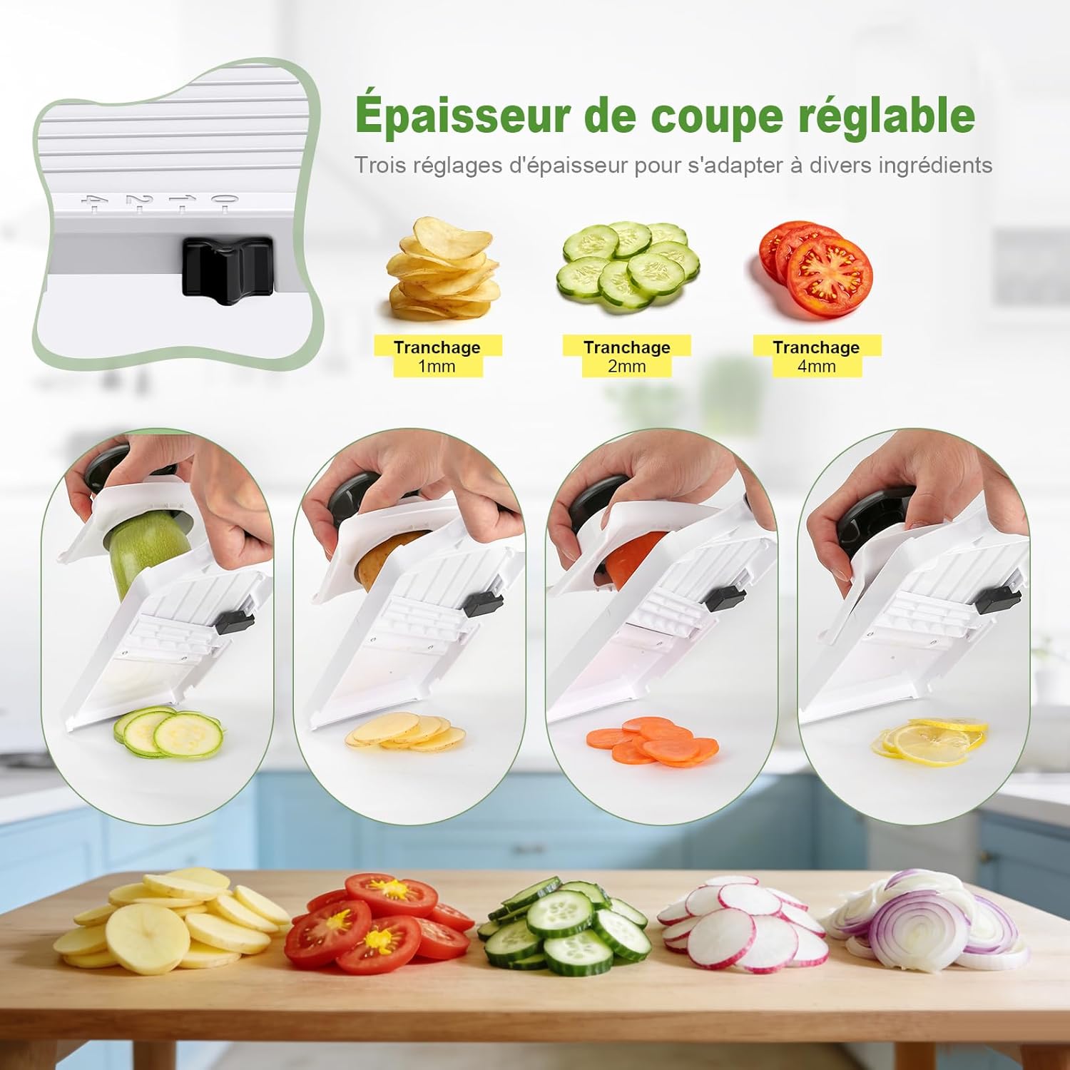 Ibergrif - mandoline M526 - réglable 1–4 mm, sécurité, nettoyage facile