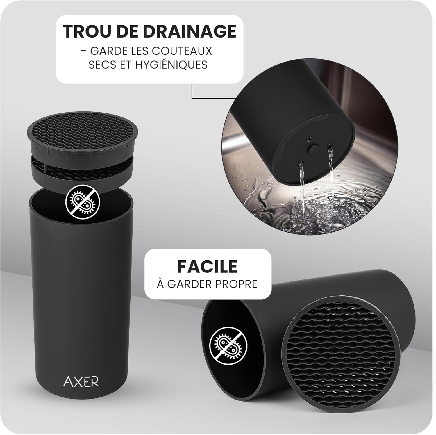 Porte couteaux cuisine vide noir - grand format - range plus de 8 couteaux