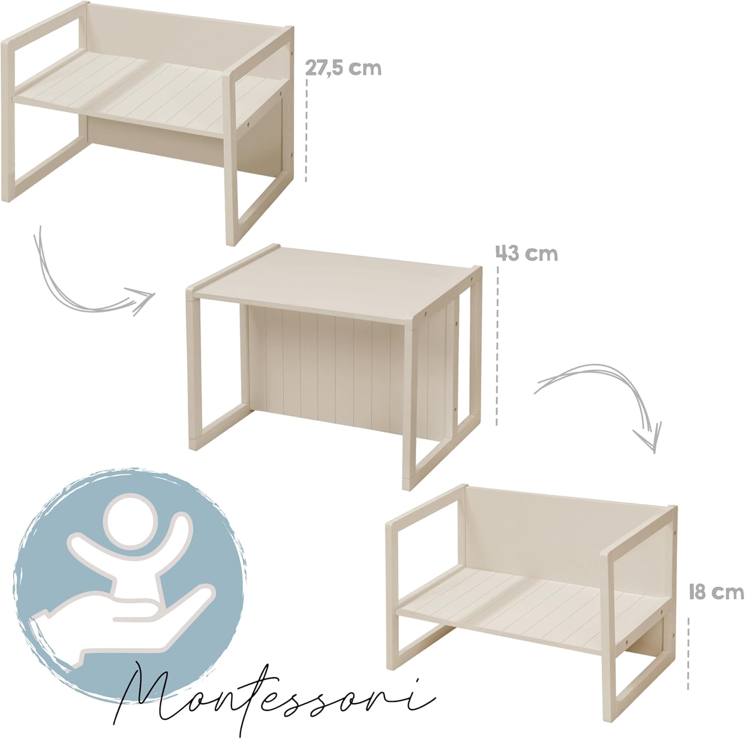 roba - Banc Enfant 2en1 réglable, 57x44 cm, convertible table/bureau, 60 kg, beige