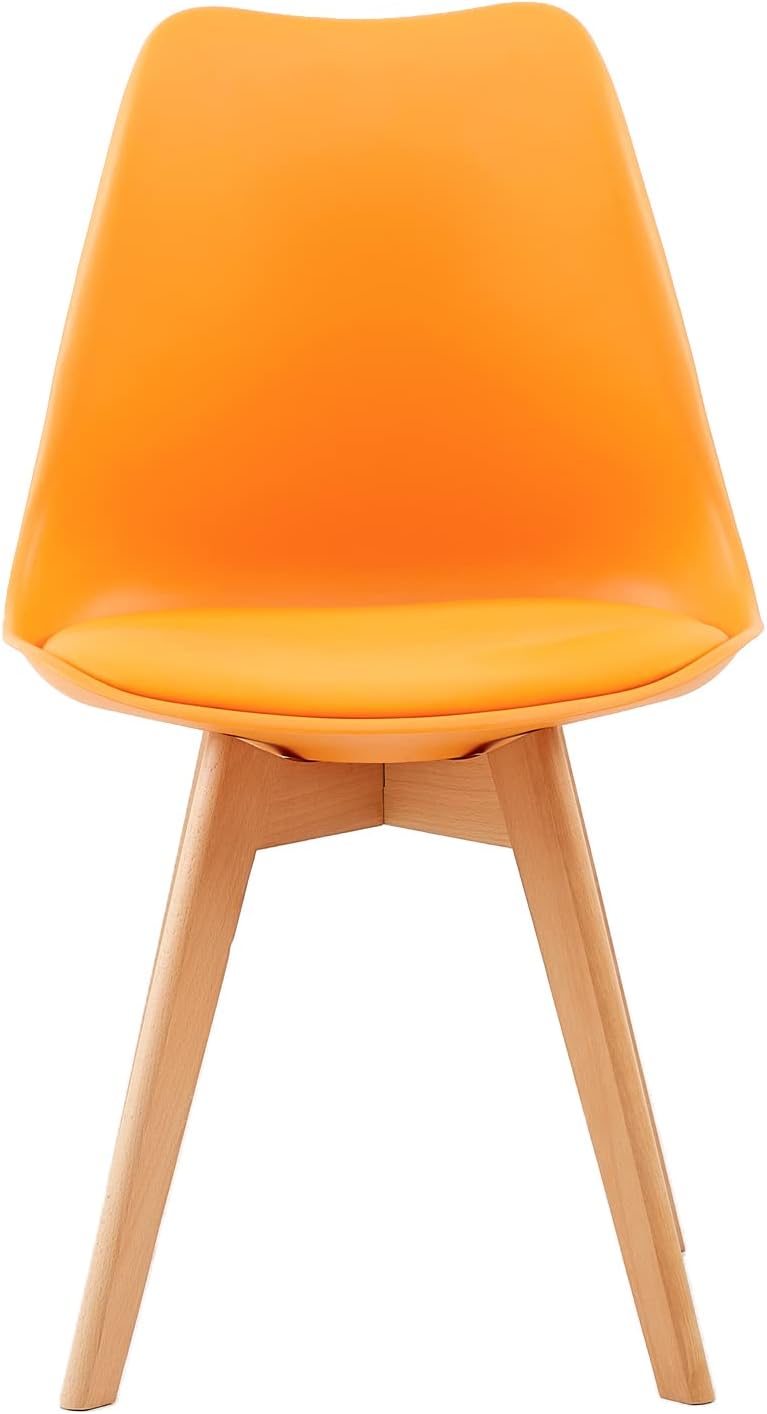 EGGREE - Lot de 8 chaises scandinaves - bois hêtre, assise rembourrée, orange