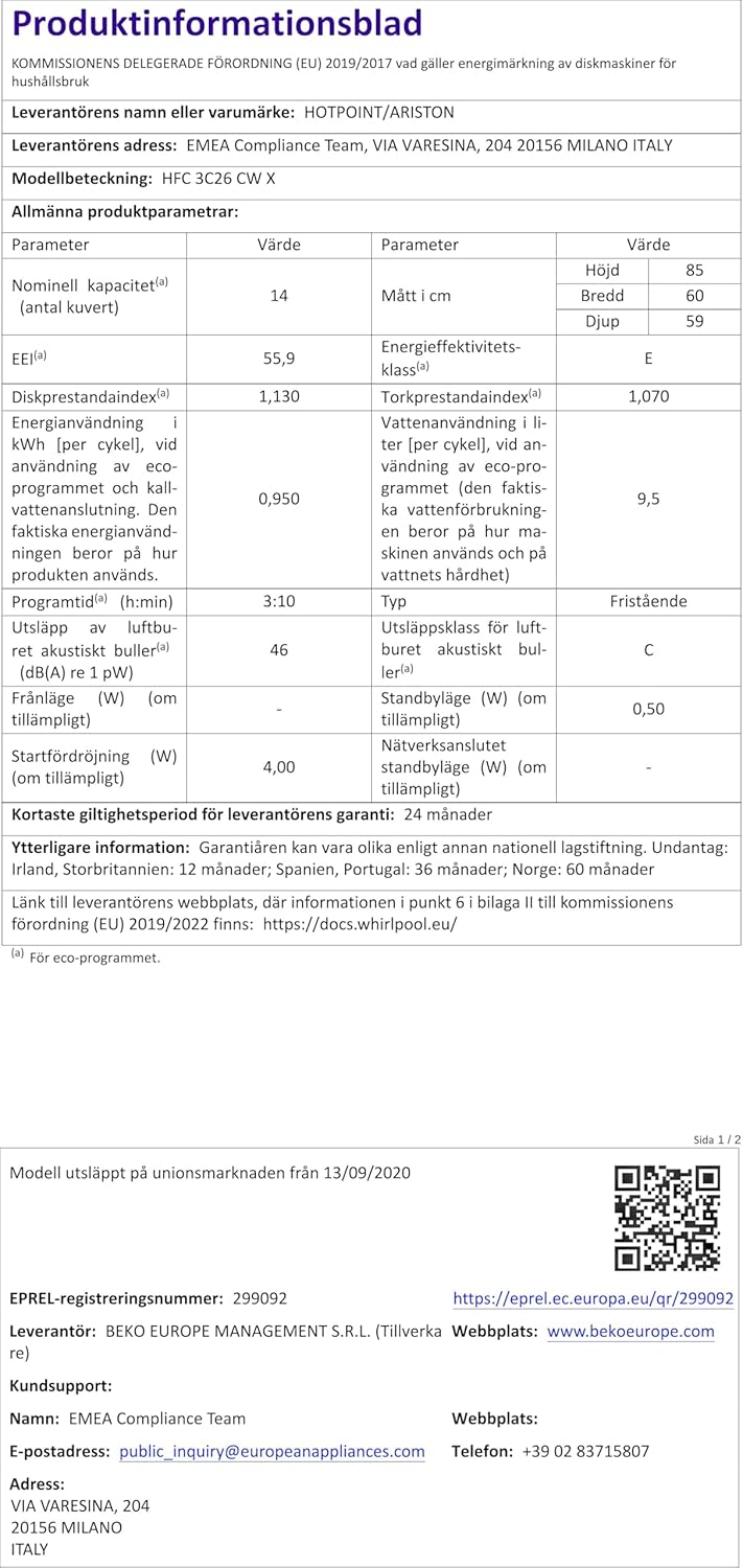 Hotpoint - lave-vaisselle série 3 - 60cm - 14 couverts, 3e panier, inox - HFC3C26CWX