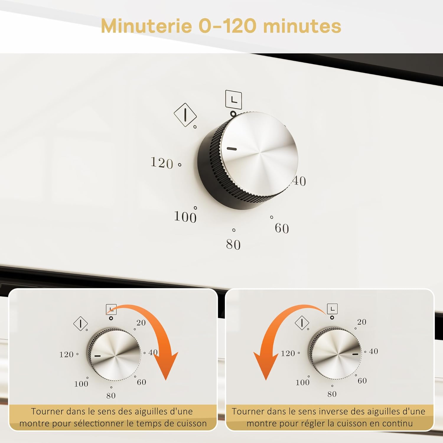 Fourneau intégré - 60 cm, 60L, 2,2kW, 6 fonctions, minuterie, grill