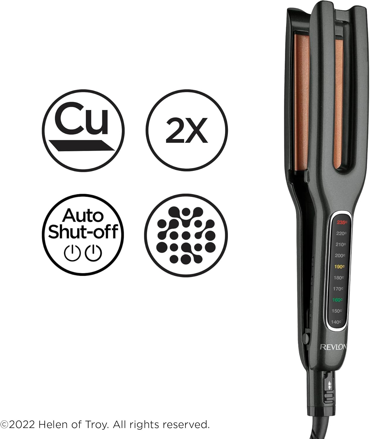 Revlon - lisseur double plaques, cuivre/céramique, LED, 10 temp. - RVST2204E