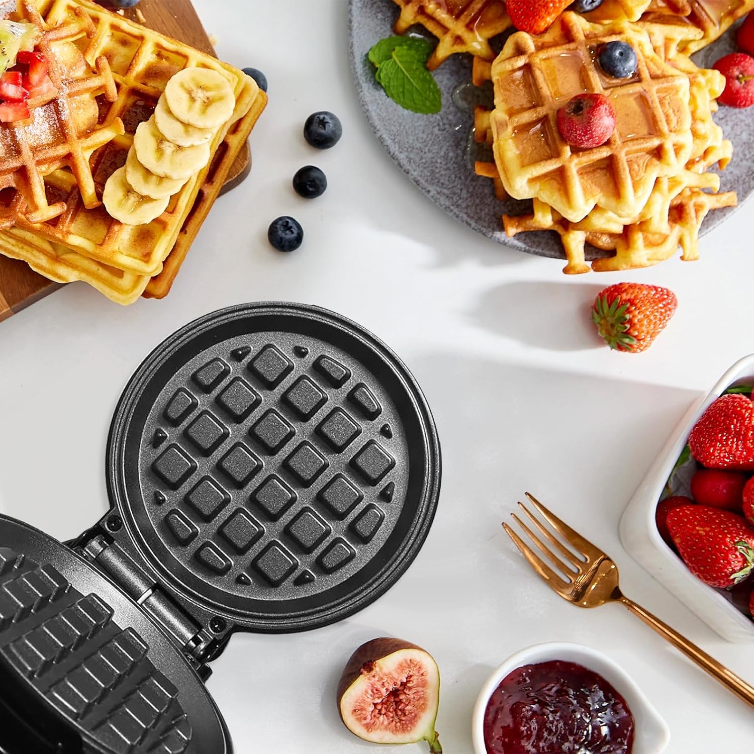 Mini gaufrier - rétro vert - compact - plaques antiadhésives