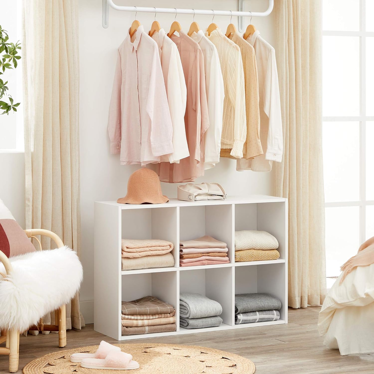 VASAGLE - bibliothèque cubique - 6 cases, blanc nuage, rangement pratique LBC203D