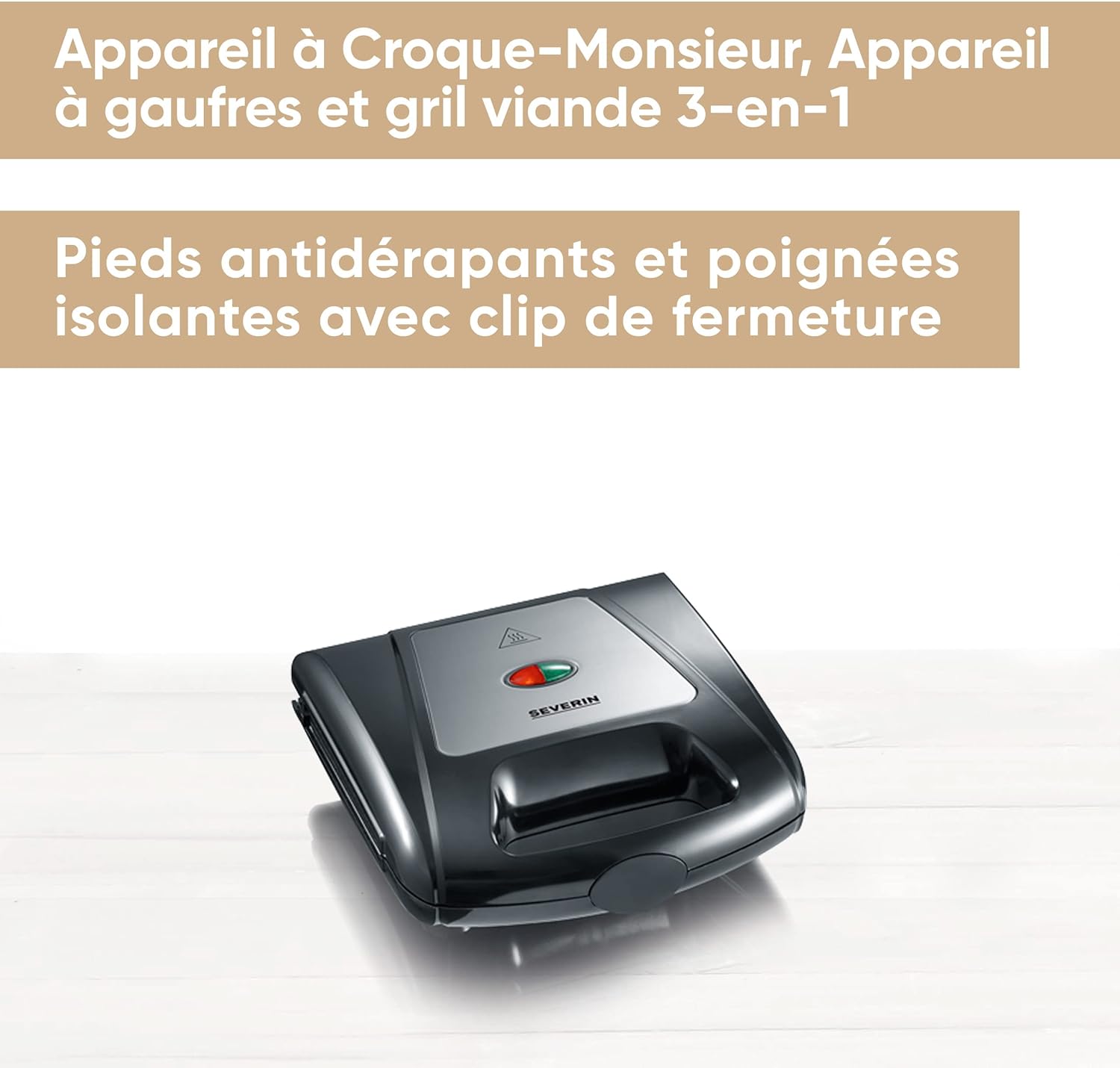 SEVERIN - 3-en-1 SA 2968 - toaster, gaufrier, gril viande, 1 000W, noir, SA2968