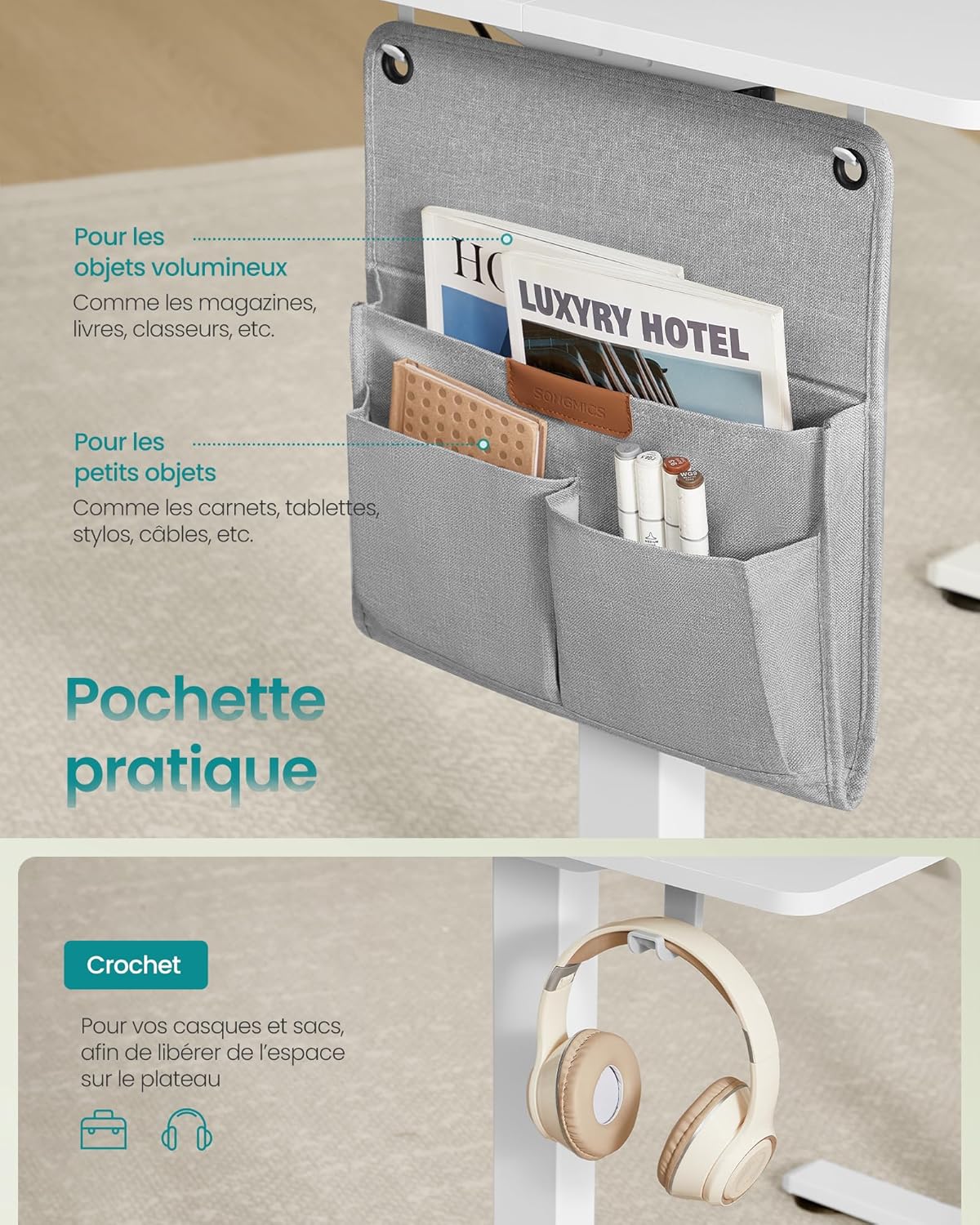 SONGMICS - bureau électrique - 100x60cm - réglable, mémoire, blanc - LSD130WZ01