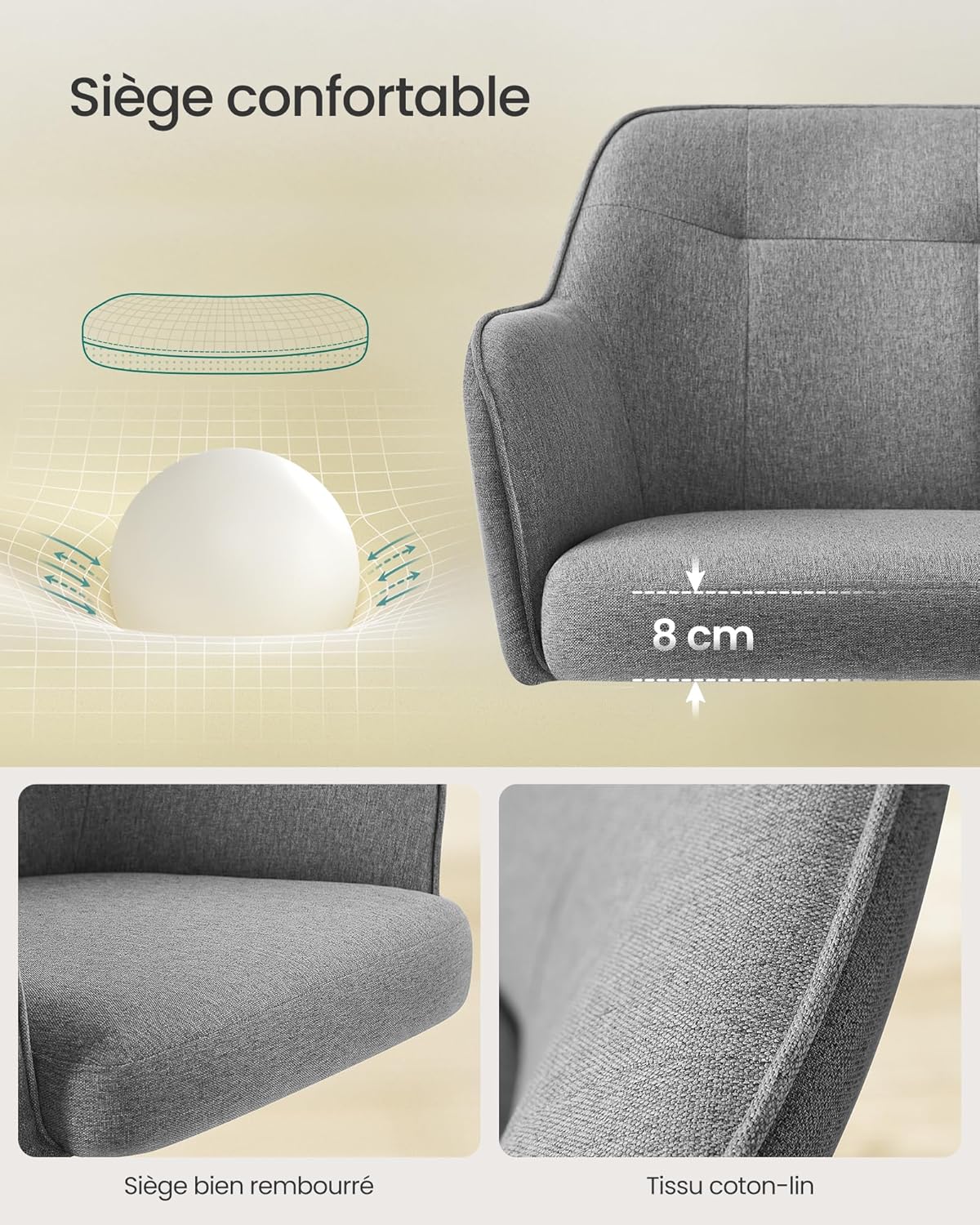 SONGMICS - fauteuil ergonomique - acier, hauteur réglable, 110kg - OBG019G01