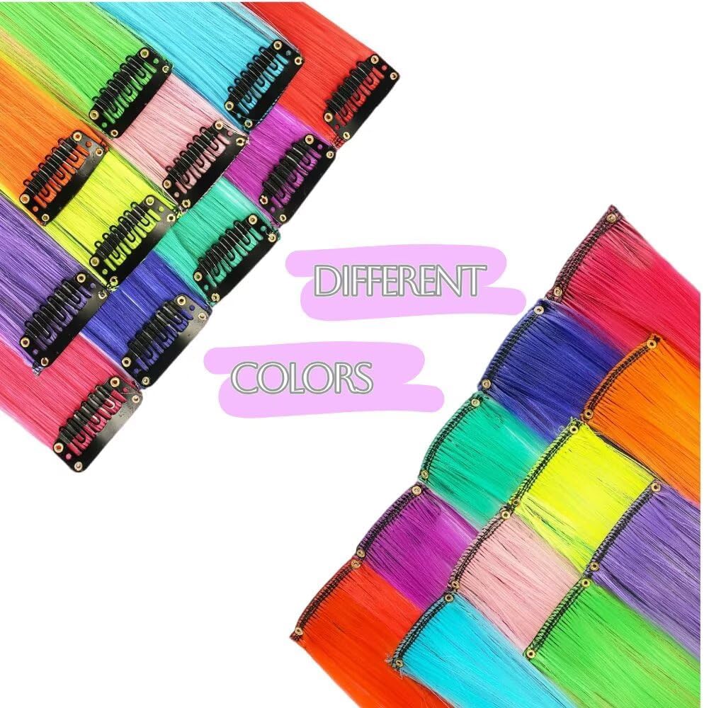 Mèches de cheveux - lot de 12 - 55 cm - rouges roses, tresses/extensions