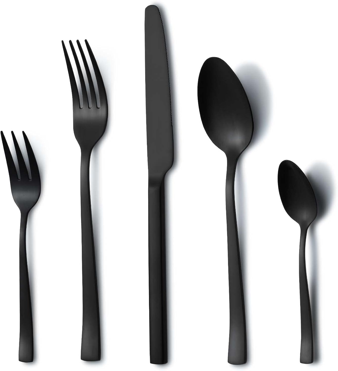 Hunnycook - Couverts 6 personnes - 30 pièces inox noir mat, poli miroir, lavable lave-vaisselle