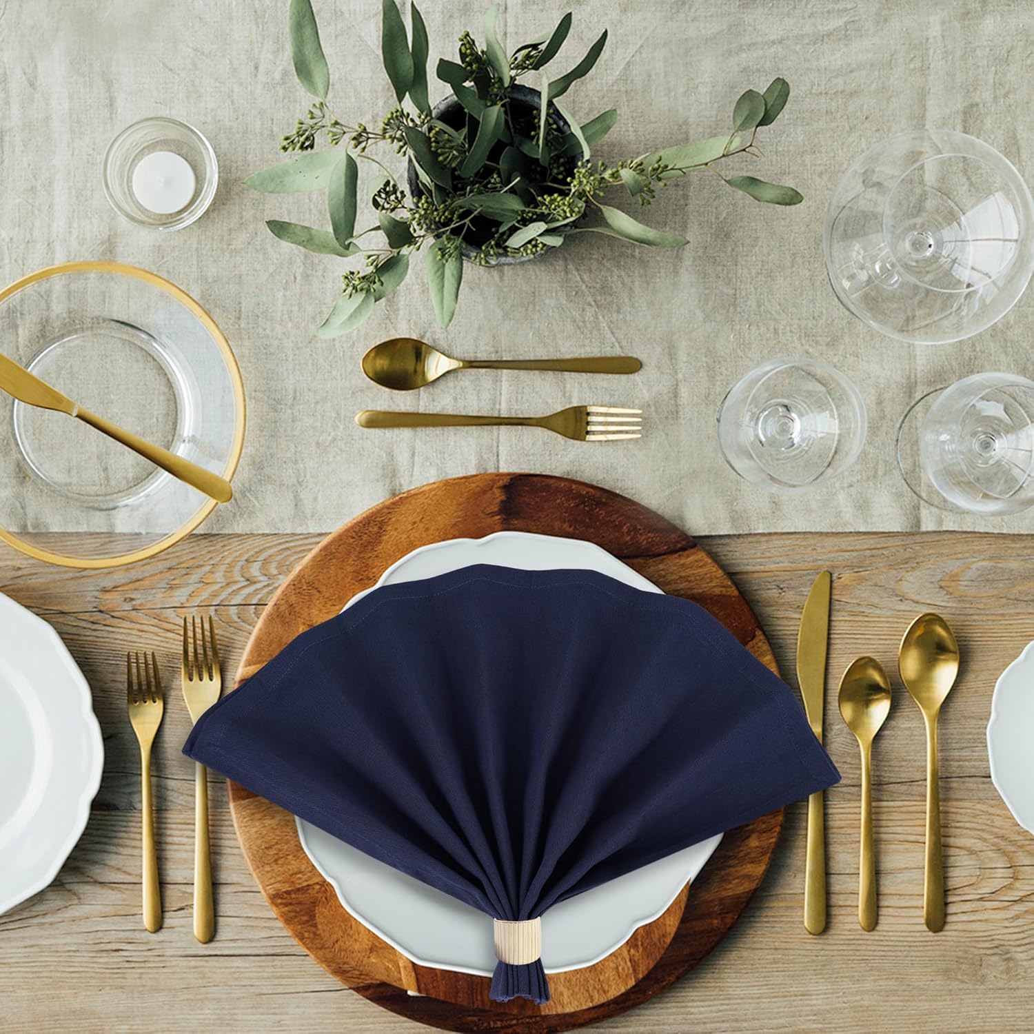 Sweet Needle - Paquet de 12 serviettes, 45x45 cm, coton épais, coins arrondis, Marine