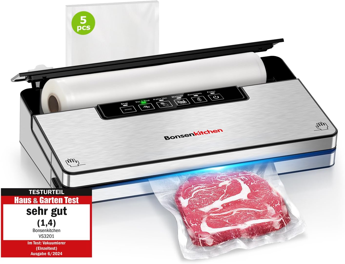 Bonsenkitchen - machine sous vide 8 L/min, 5 modes, sacs inclus