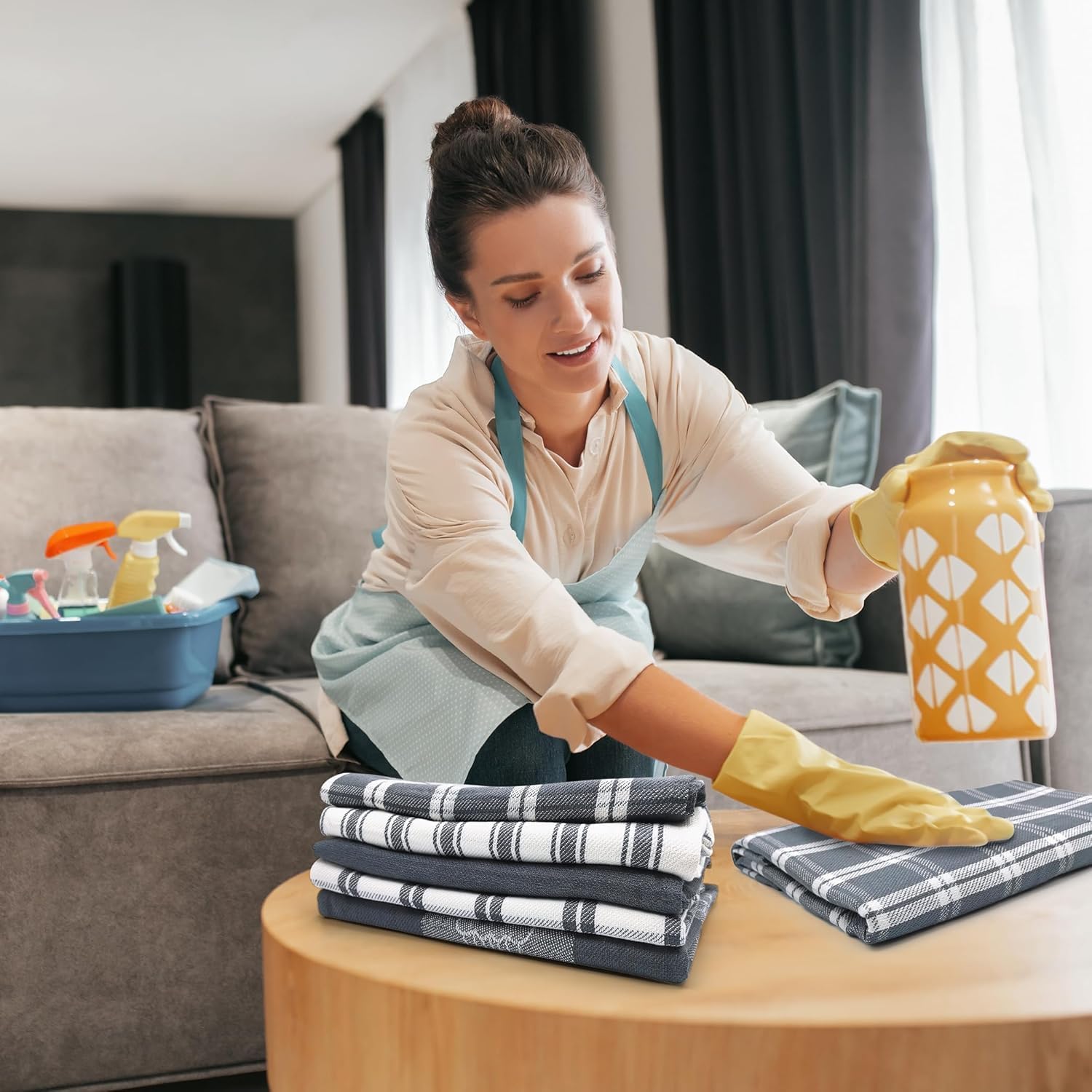 LivinEase - torchons de cuisine, lot de 5, coton, super absorbants, gris