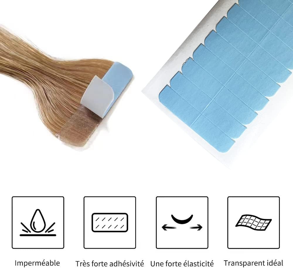 Bande adhésive extension cheveux - lot 120 pièces - double face, bleu