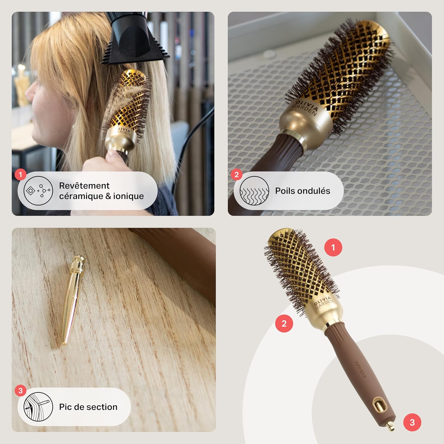 Olivia Garden - Expert Blowout Shine - ronde céramique antistatique, brushing sans frisottis