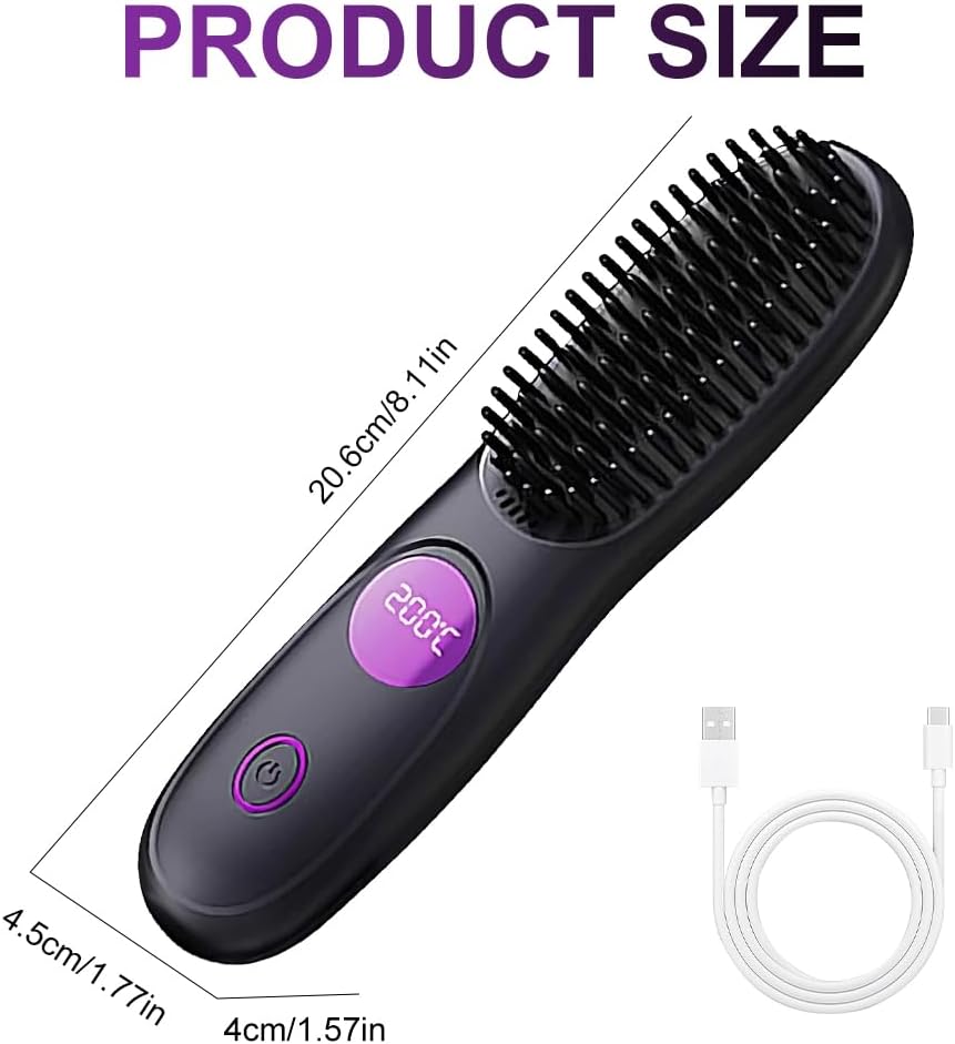 Brosse lissante sans fil - mini portable - LCD - tous types cheveux