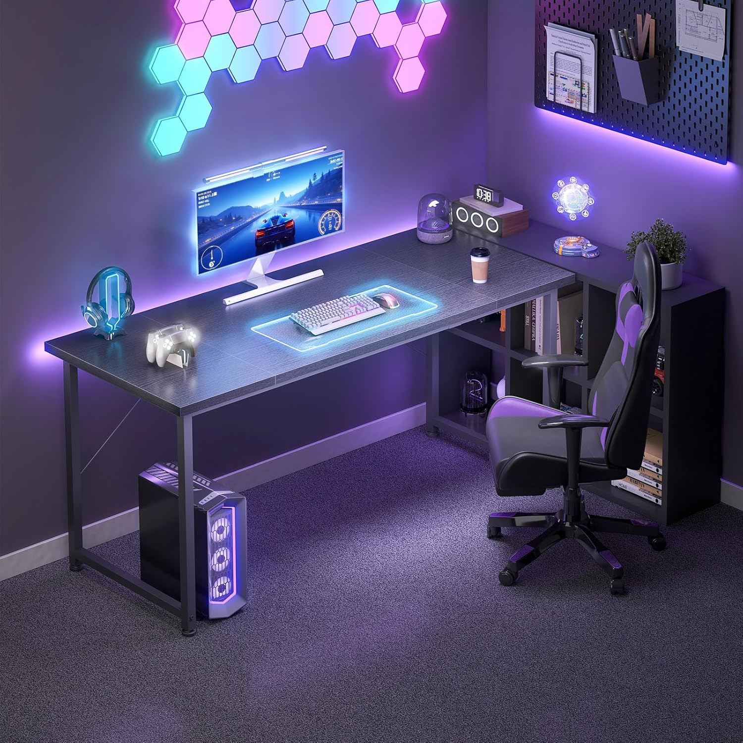 ODK - Bureau d'ordinateur 140x50cm, table d'étude, noir