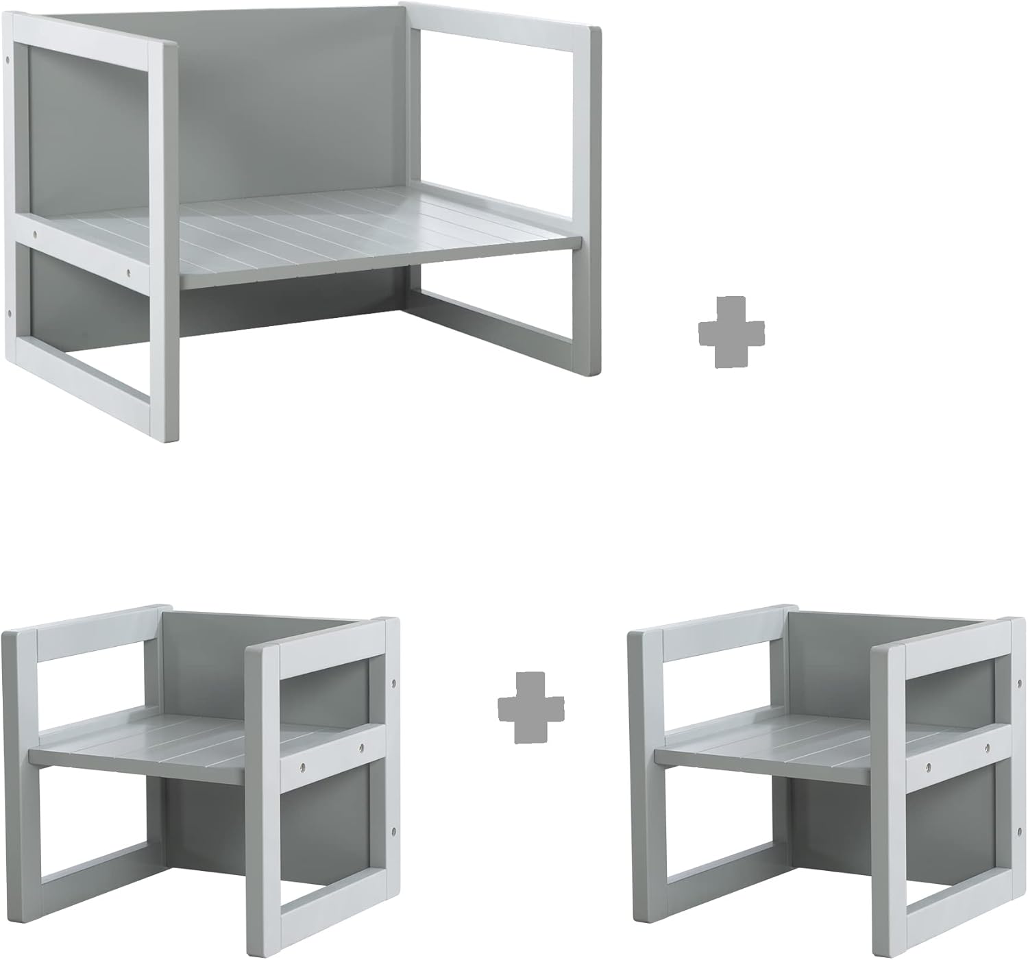 roba - Ensemble table et 2 chaises enfant - 3 hauteurs - style campagne, gris
