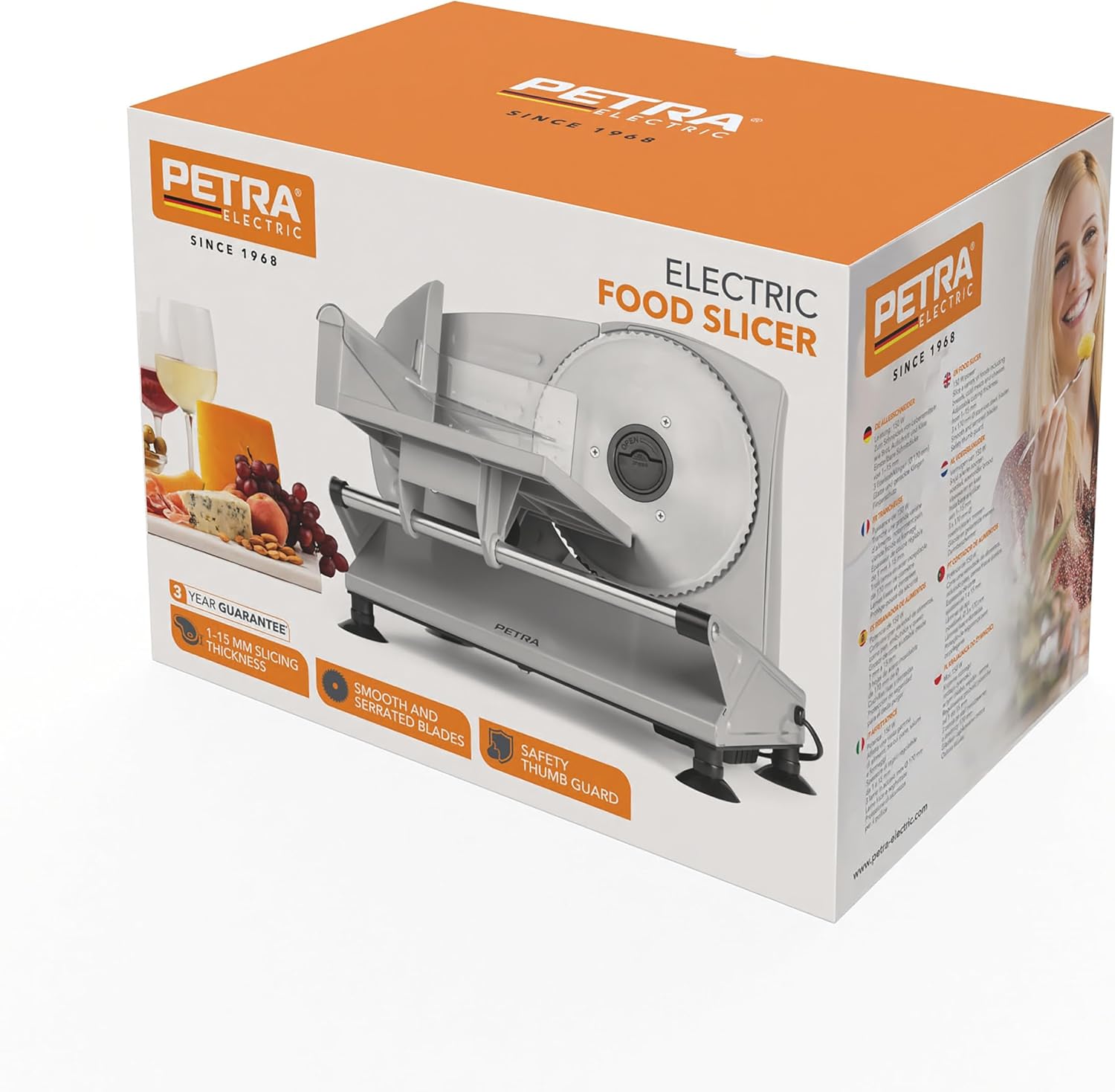 Petra - trancheuse électrique - 170mm, 1-15mm réglable, 3 lames inox