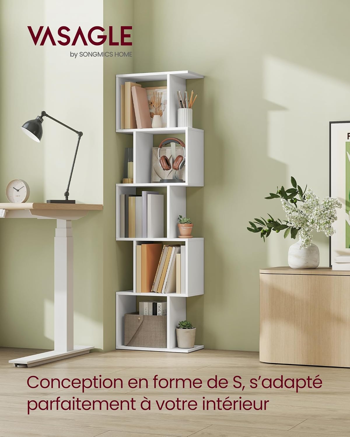 VASAGLE - étagère 5 niveaux, 24x40x159 cm, blanc, rangement LBC462W01