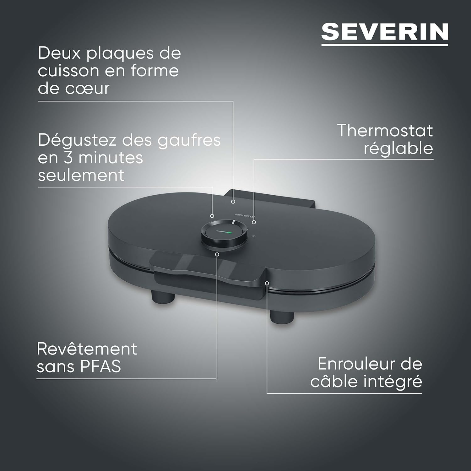 Severin - Gaufrier Duo compact, 1200W, 2 plaques antiadhésives, WA 2119